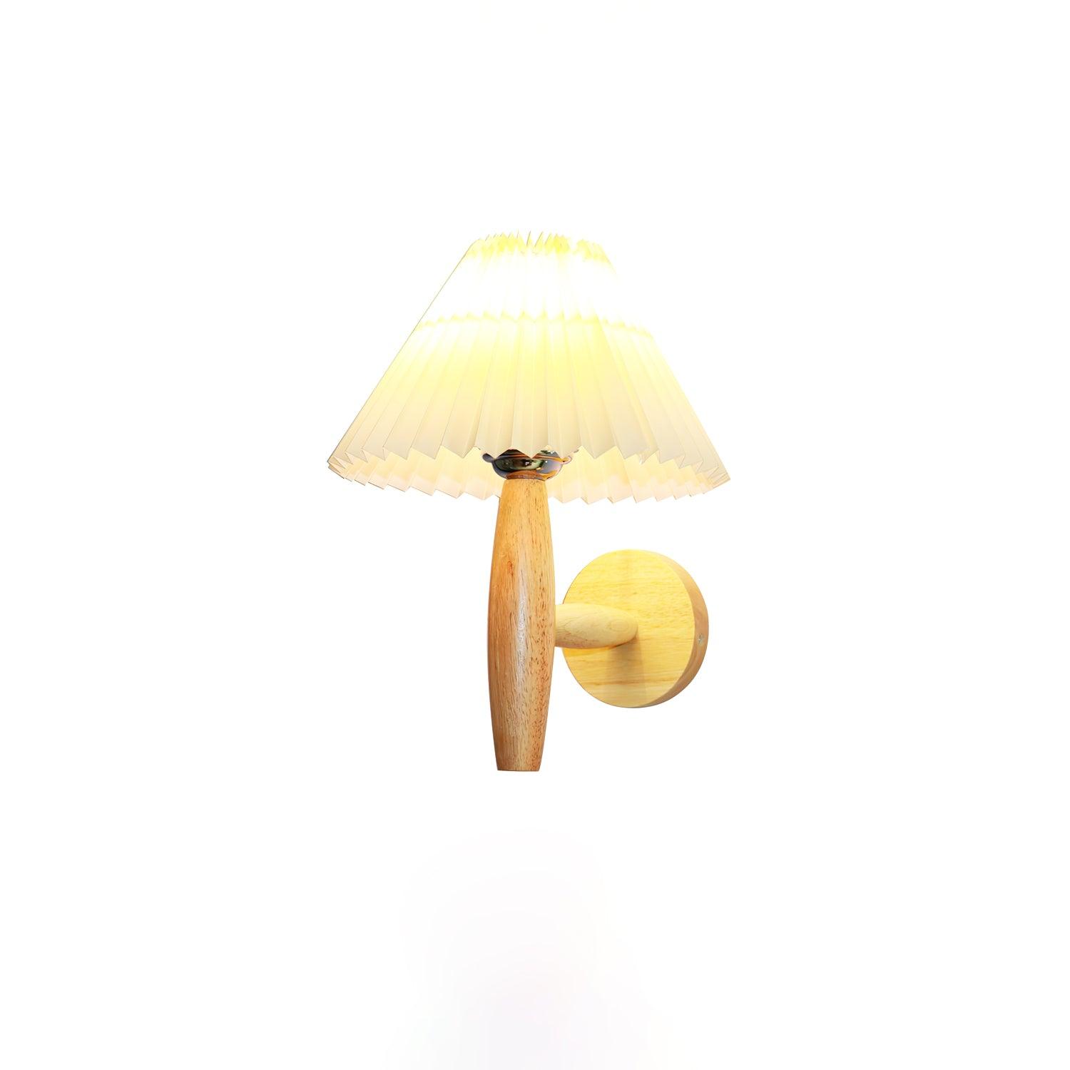Oak Pleated Wall Light, Hardwired Wall Sconce, Dia 23cm x H 31cm