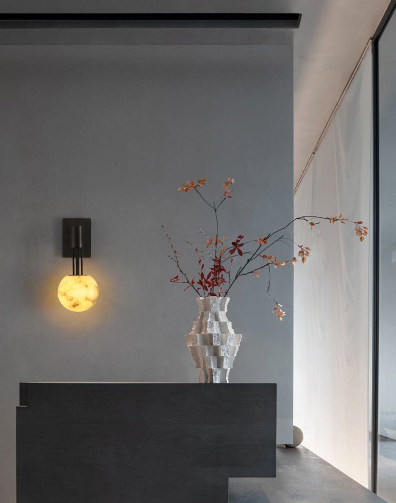Obra Alabaster Globe Wall Light, Hardwired Wall Sconce, detail 5