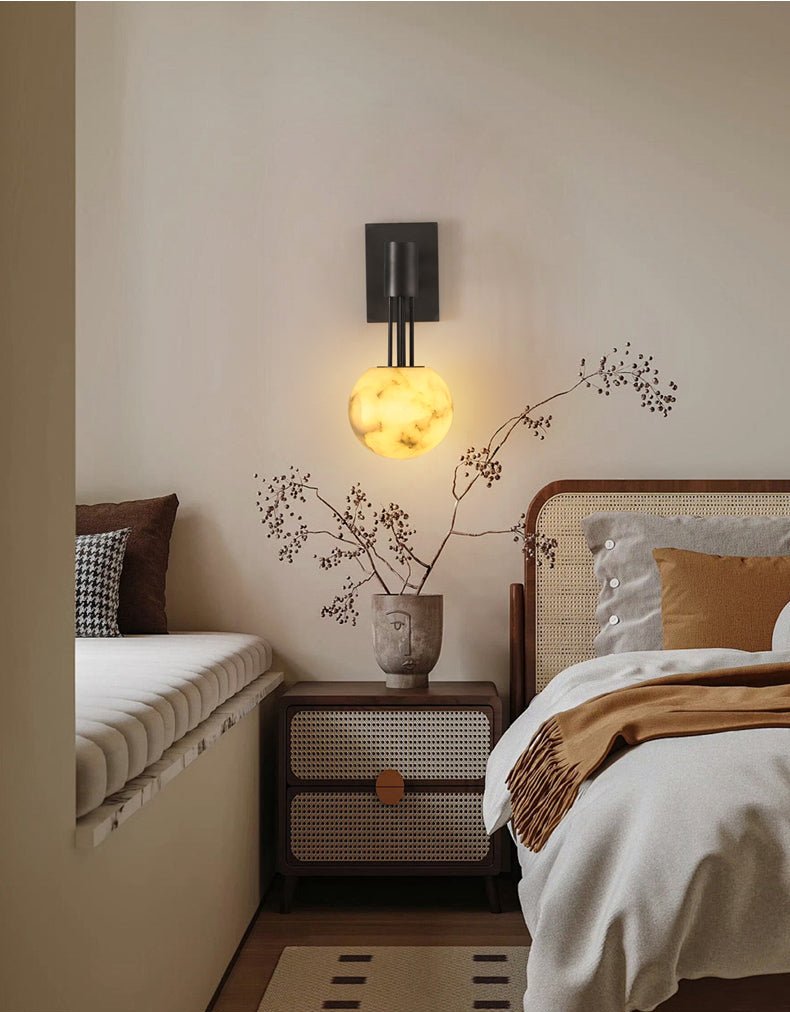 Obra Alabaster Globe Wall Light, Hardwired Wall Sconce, detail 6