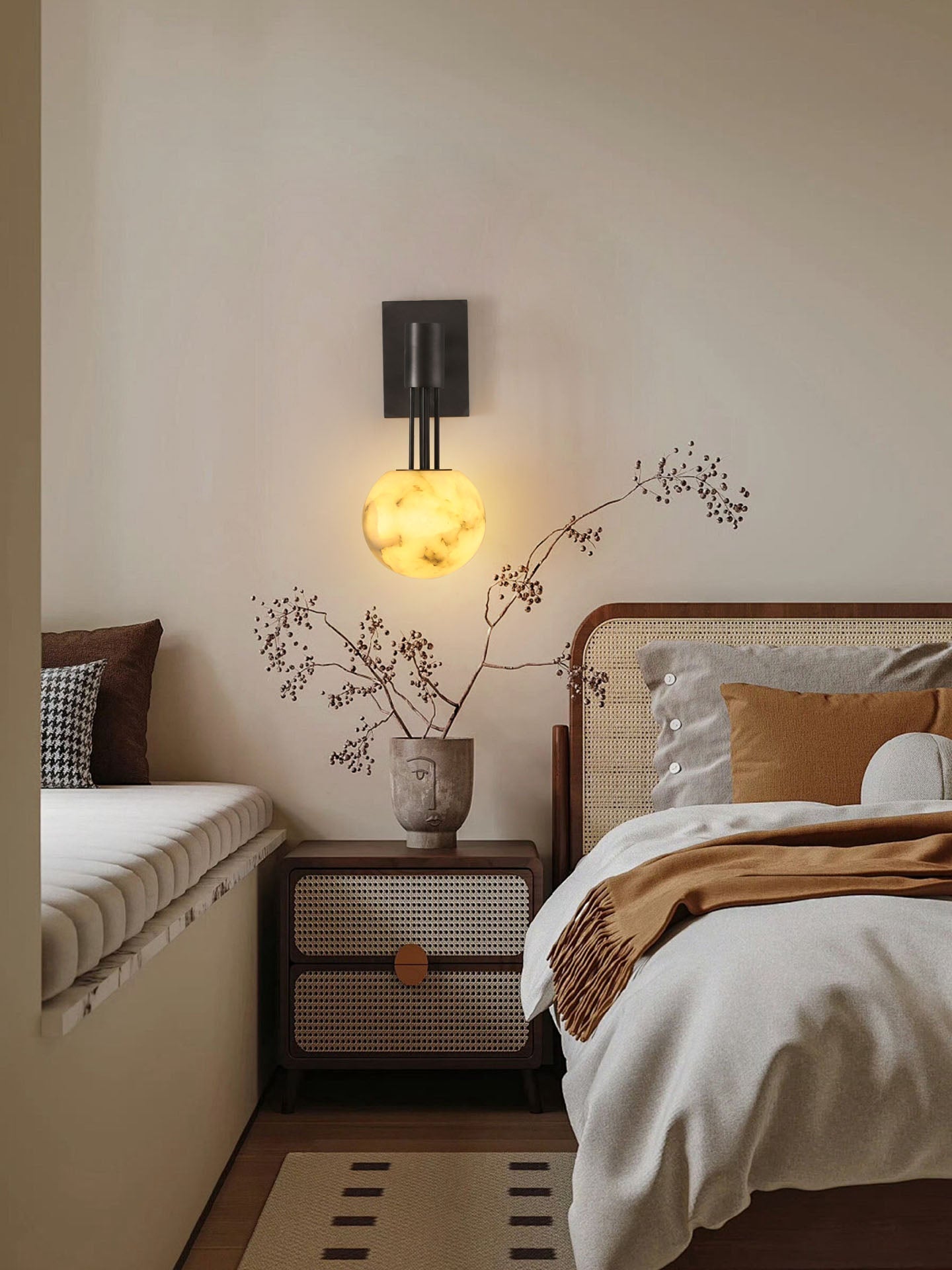 Obra Alabaster Globe Wall Light, Hardwired Wall Sconce, detail 2