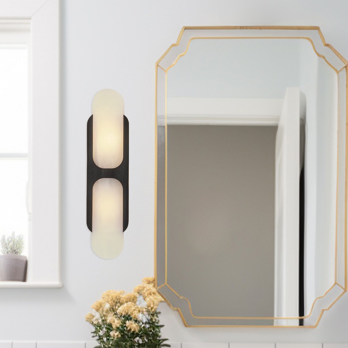 Odin Alabaster Wall Light - Dia 18cm x H 24cm Metal, Hardwired Wall Sconce, detail 4