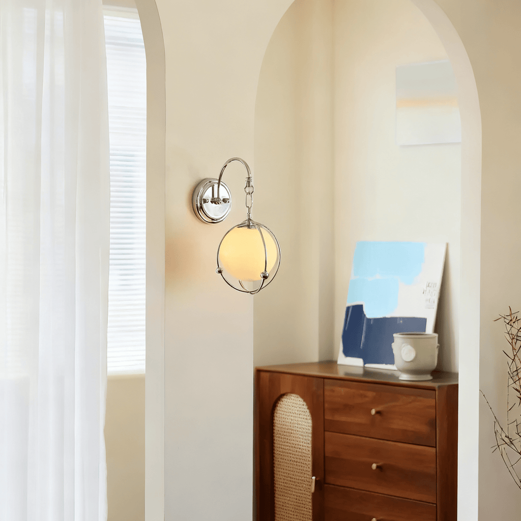 Orb Cage Semi Wall Light, Hardwired Wall Sconce, detail 10