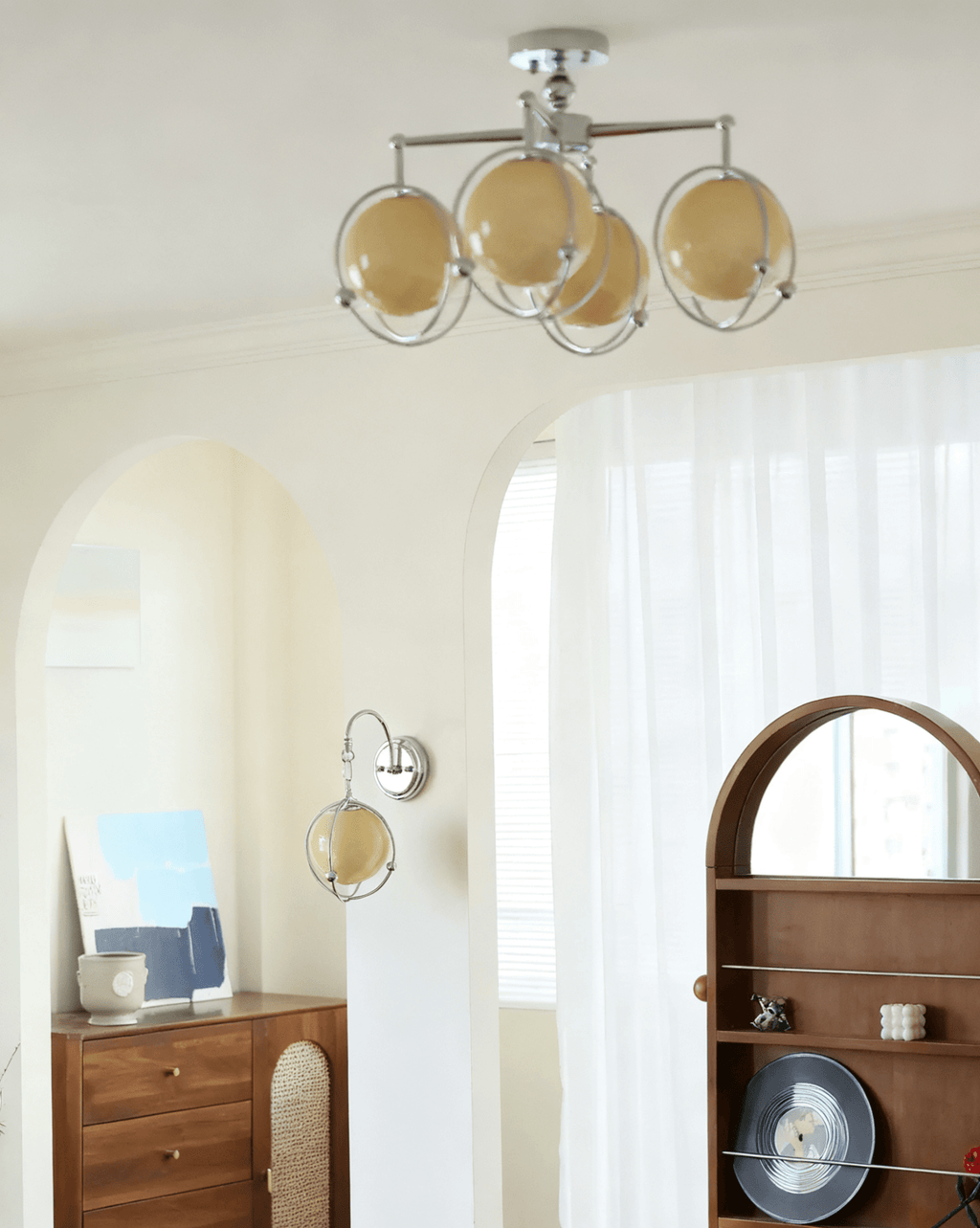 Orb Cage Semi Wall Light, Hardwired Wall Sconce, detail 11