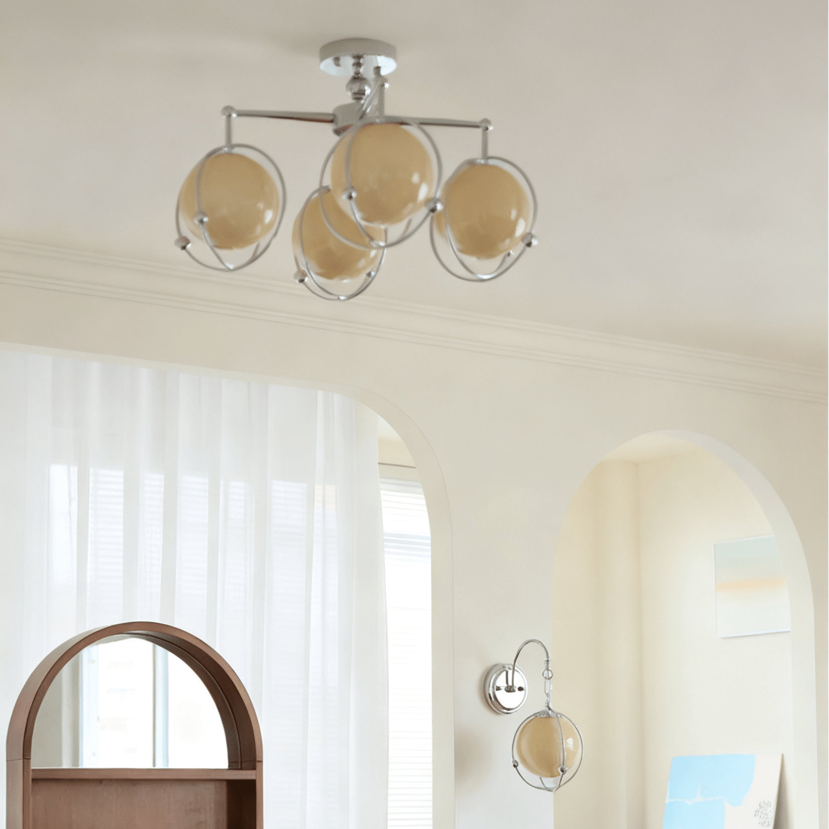 Orb Cage Semi Wall Light, Hardwired Wall Sconce, detail 5