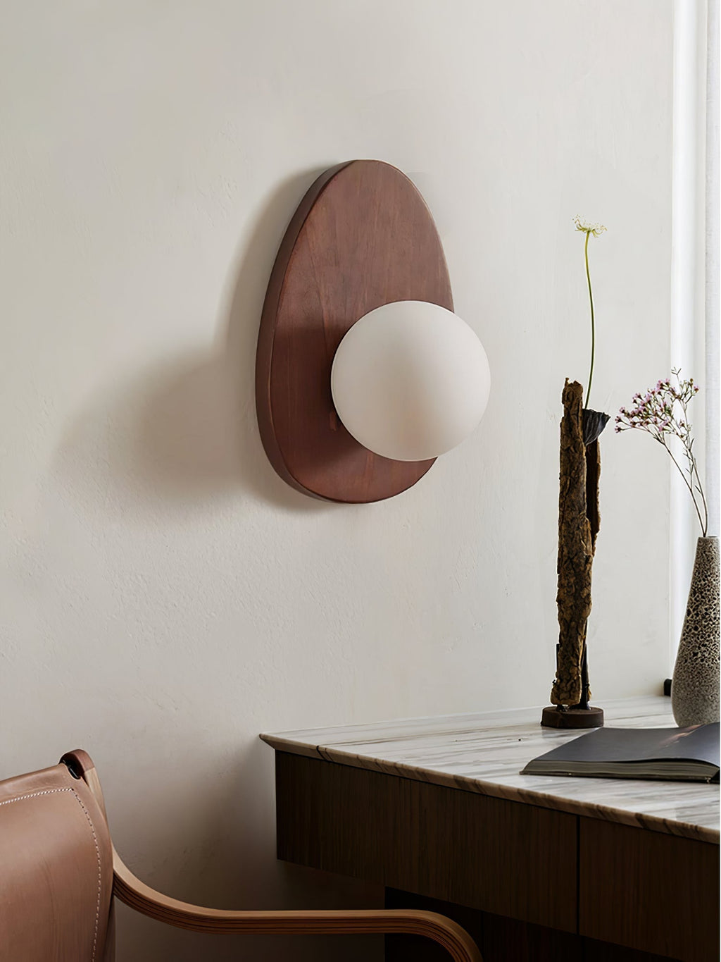 Orba Walnut Wall Light, Hardwired Wall Sconce, detail 7