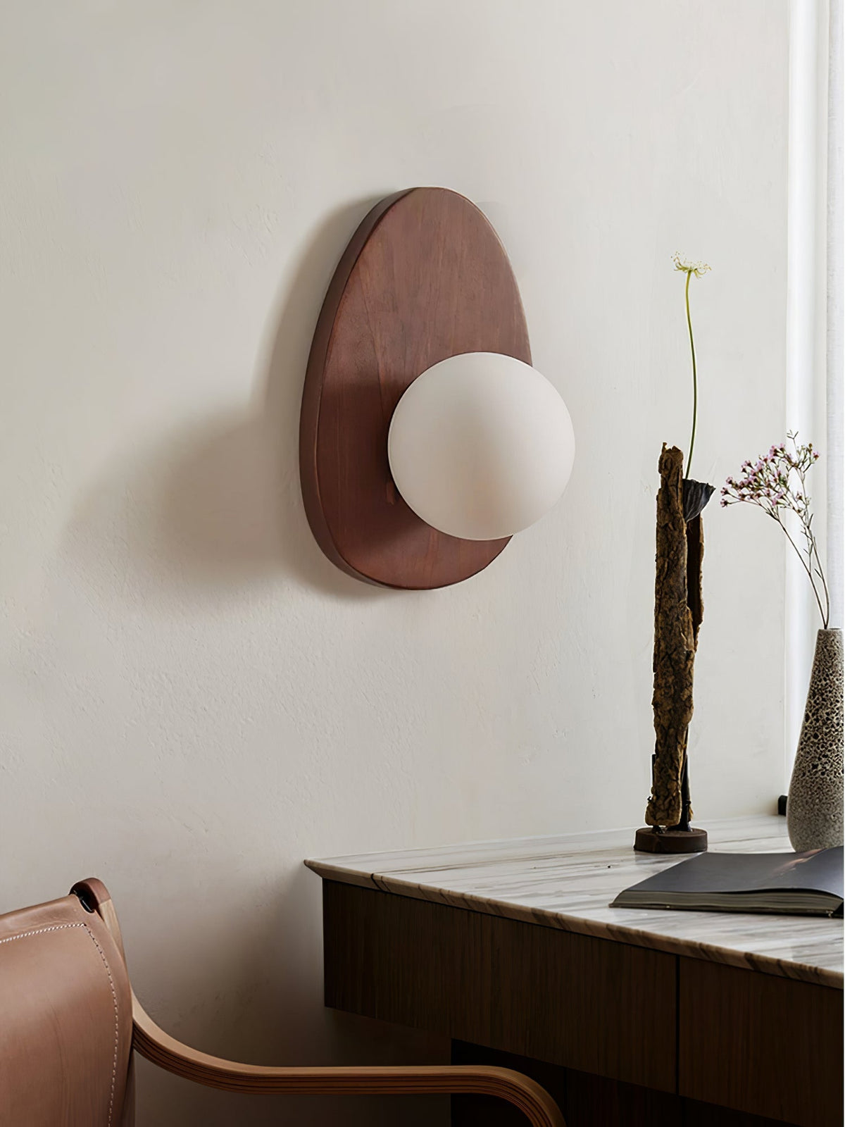 Orba Walnut Wall Light, Hardwired Wall Sconce, detail 7