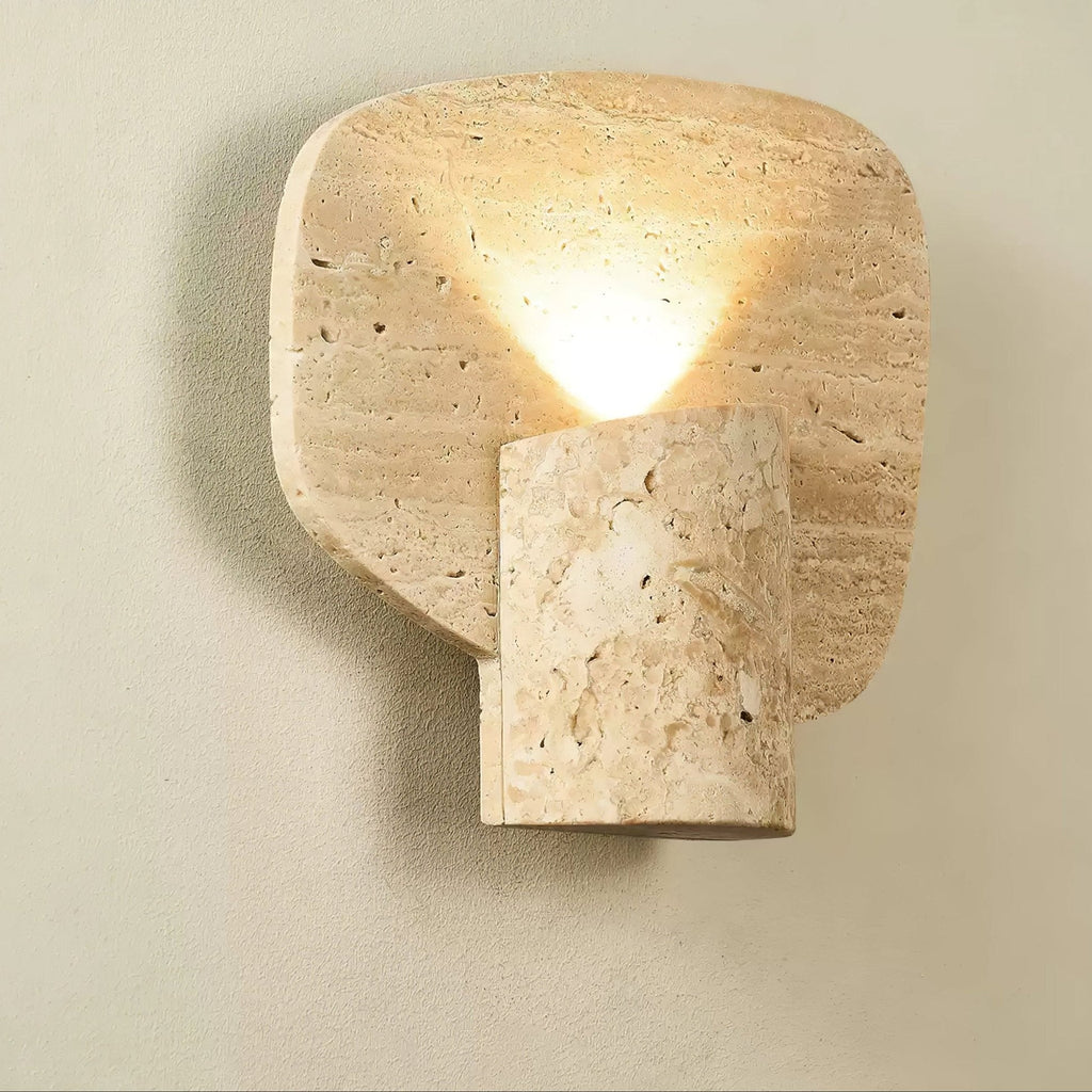 Organic Travertine Cylinder Wall Light, Hardwired Wall Sconce, detail 9