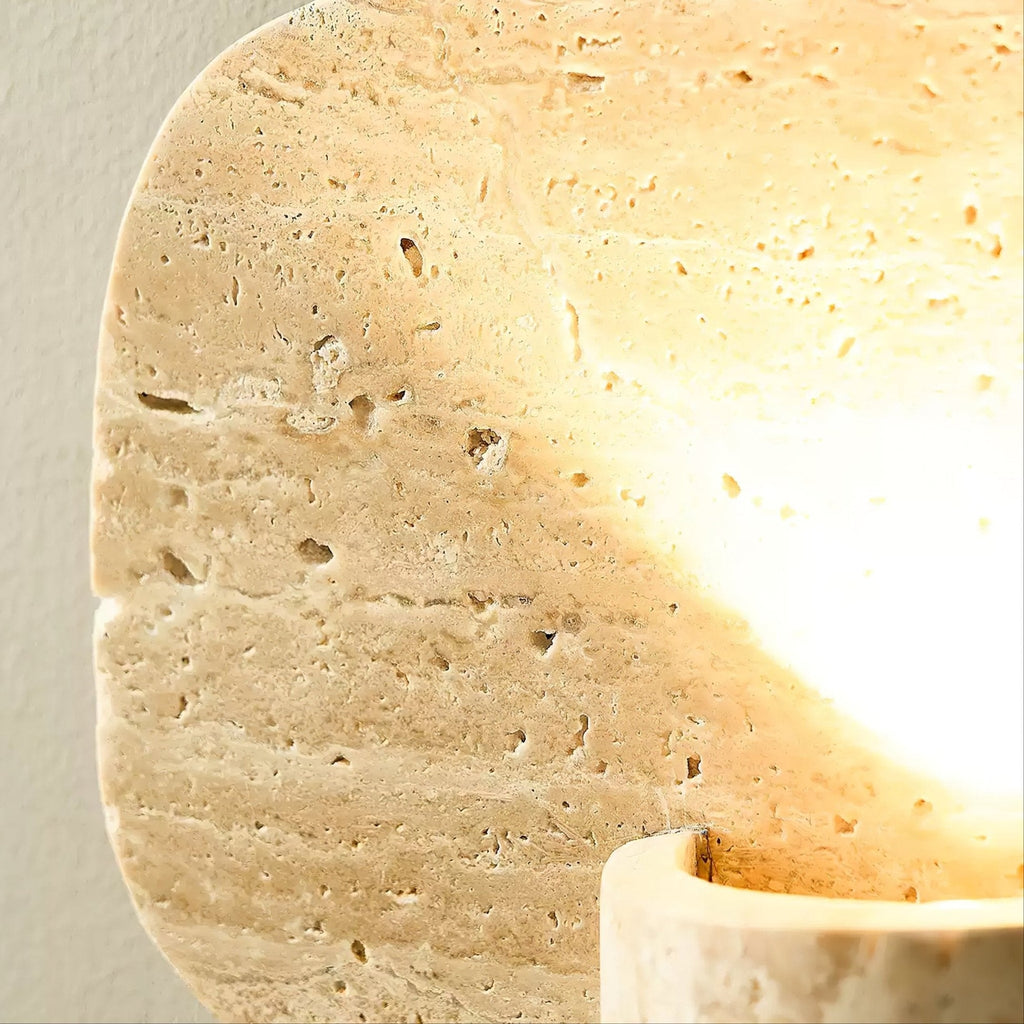 Organic Travertine Cylinder Wall Light, Hardwired Wall Sconce, detail 7
