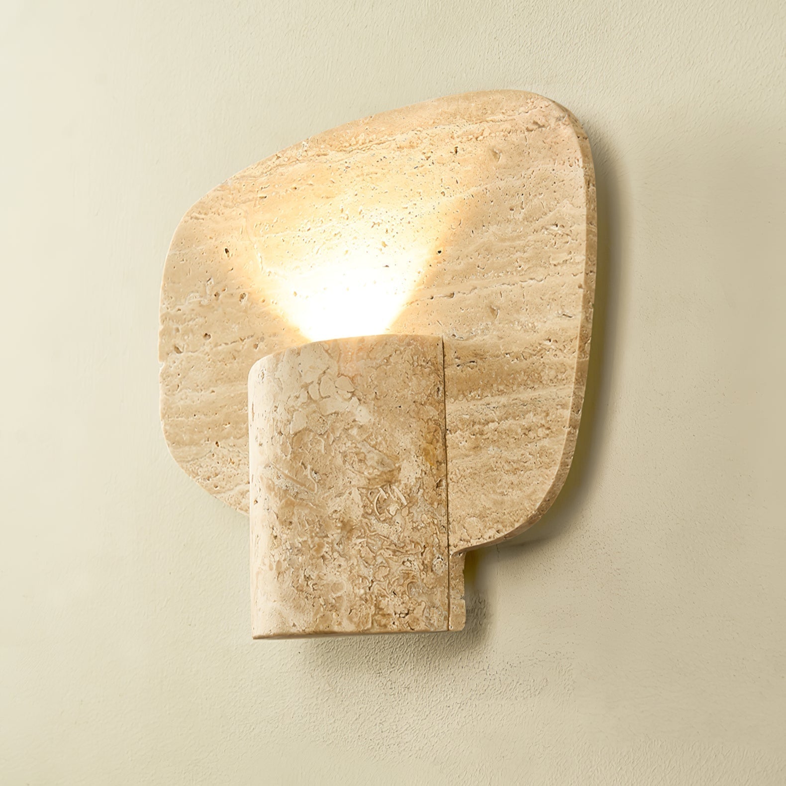Organic Travertine Cylinder Wall Light, Hardwired Wall Sconce, detail 3