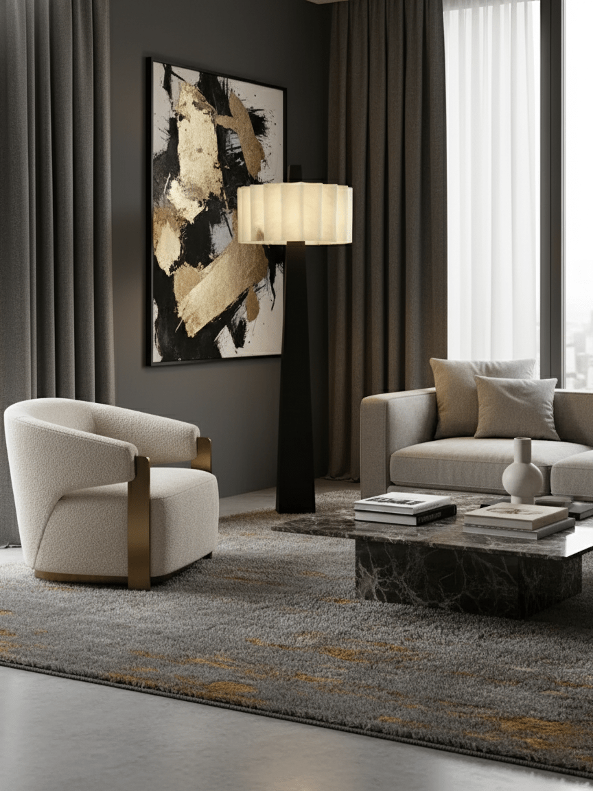 Origami Pleat Alabaster Floor Light, Floor Lamp, detail 6