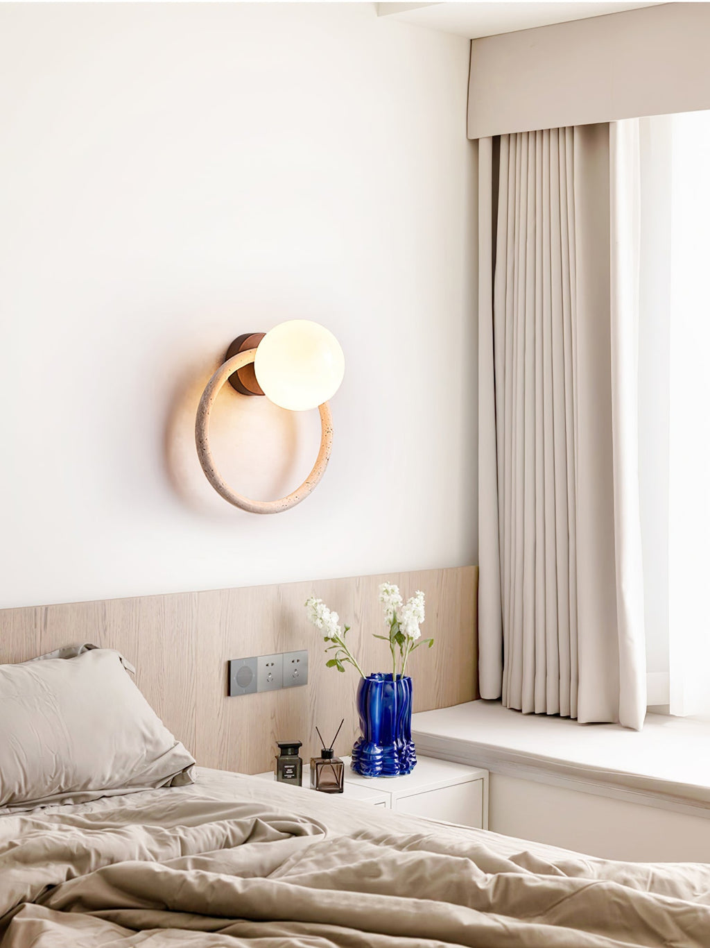 Orria Travertine Wall Light, Hardwired Wall Sconce, detail 7