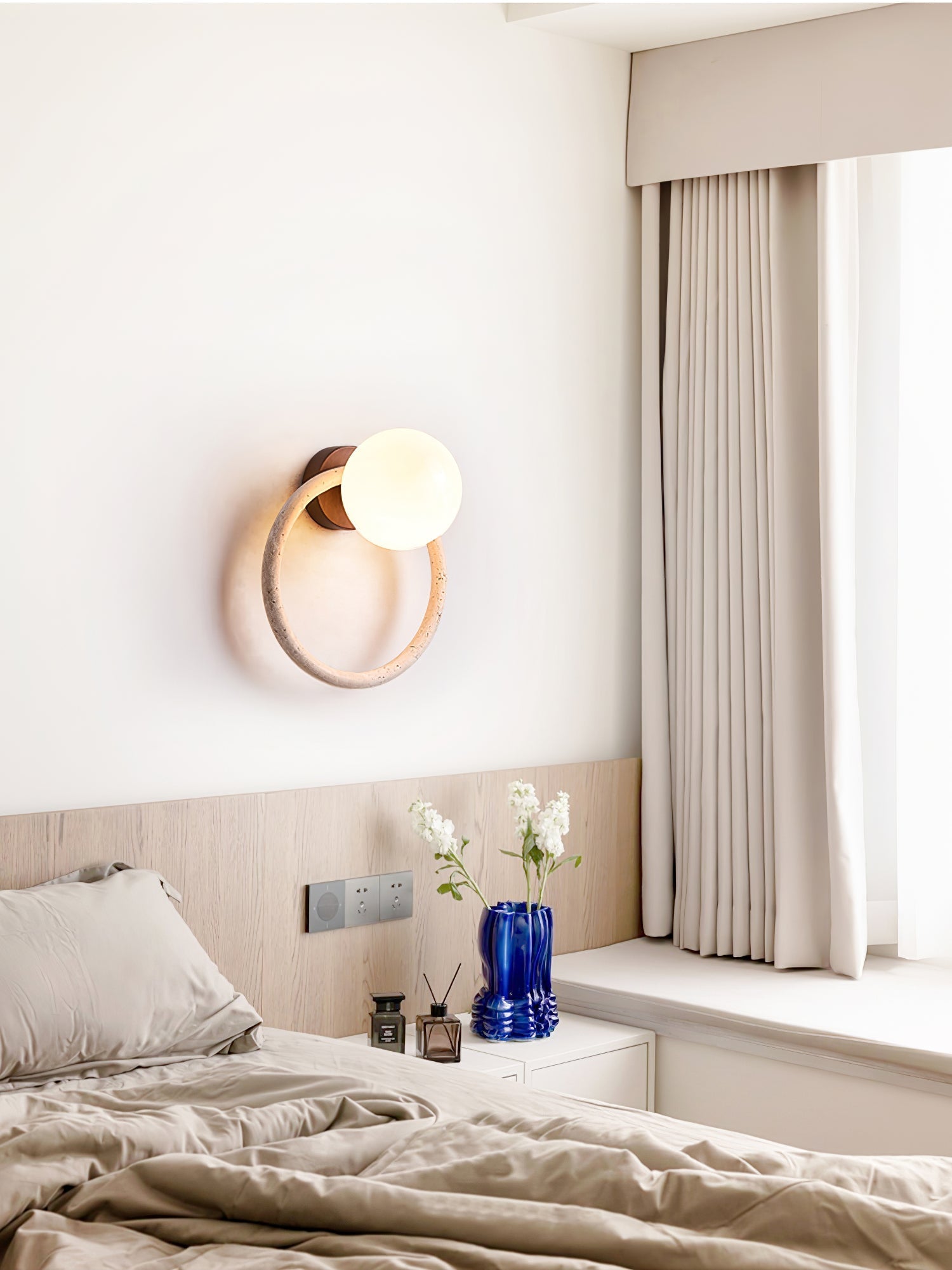 Orria Travertine Wall Light, Hardwired Wall Sconce, detail 7