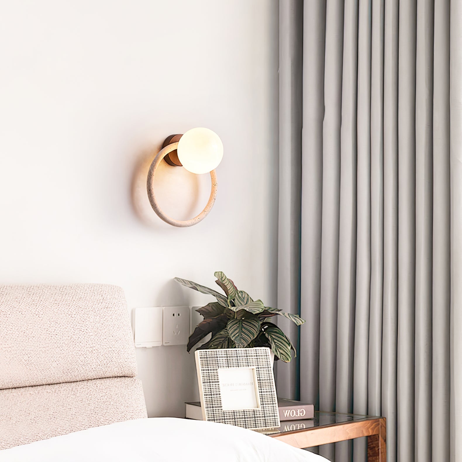 Orria Travertine Wall Light, Hardwired Wall Sconce, detail 10