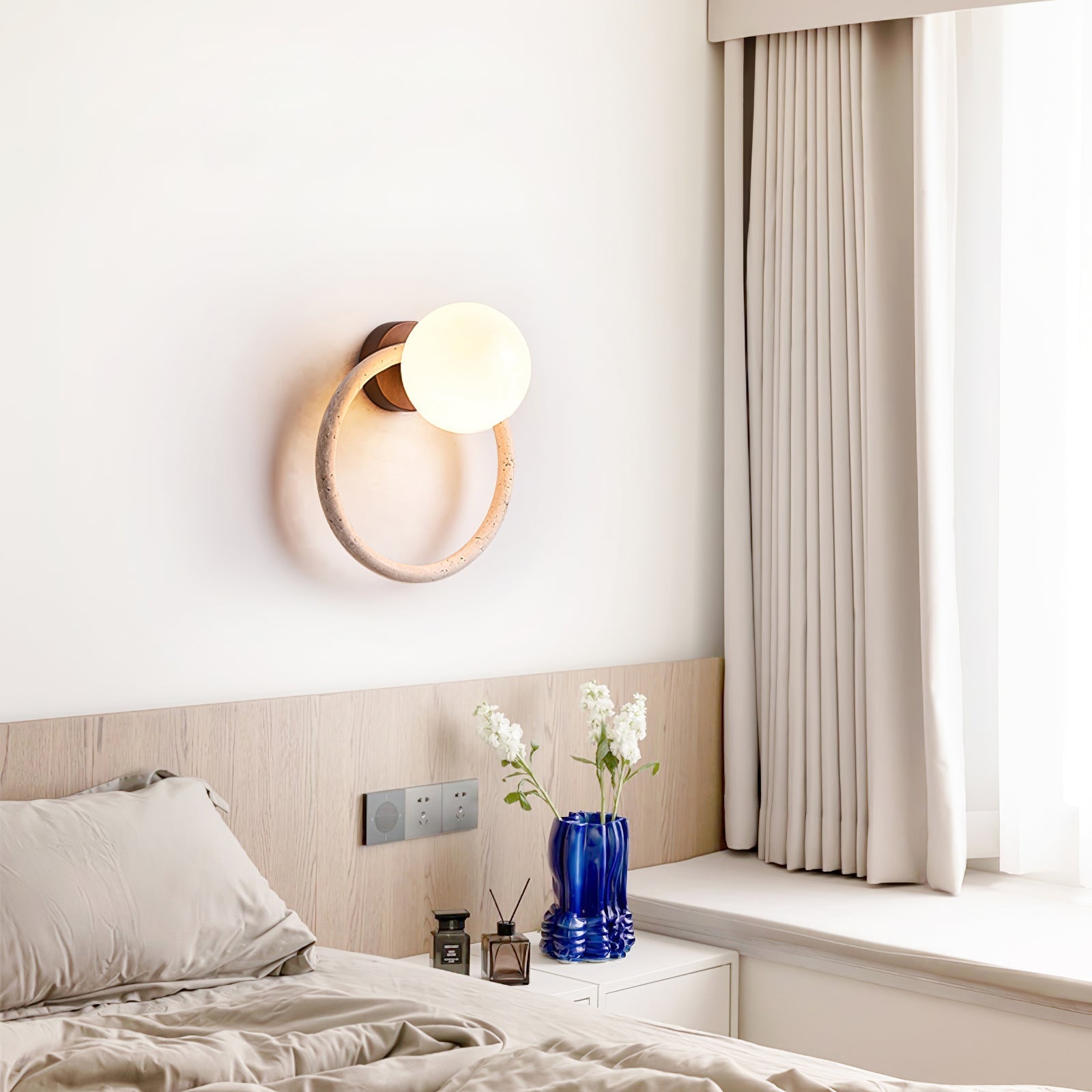 Orria Travertine Wall Light, Hardwired Wall Sconce, detail 14