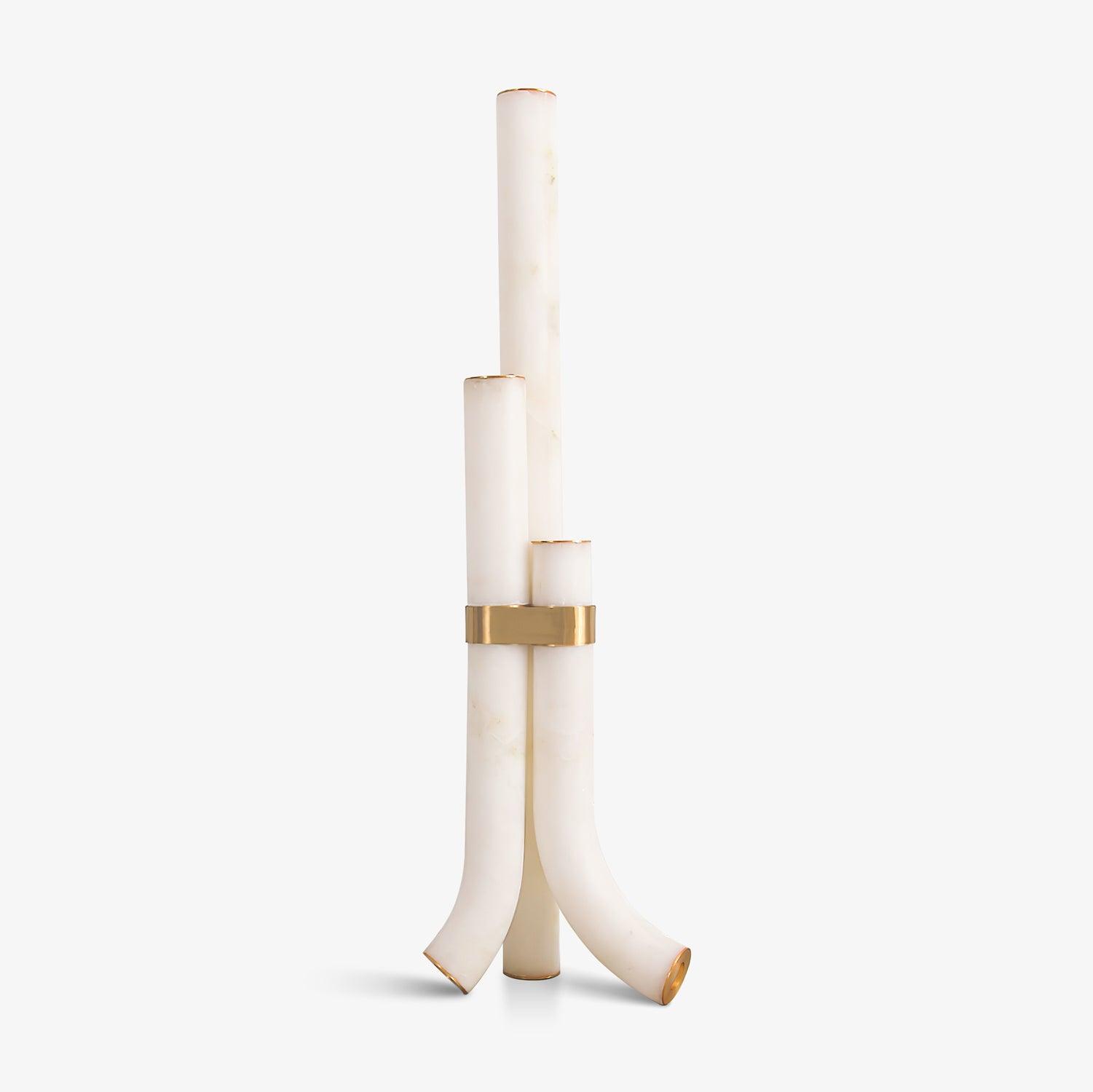 Piped Alabaster Floor Light, Floor Lamp, Brass, Dia 45 cm x H 150m