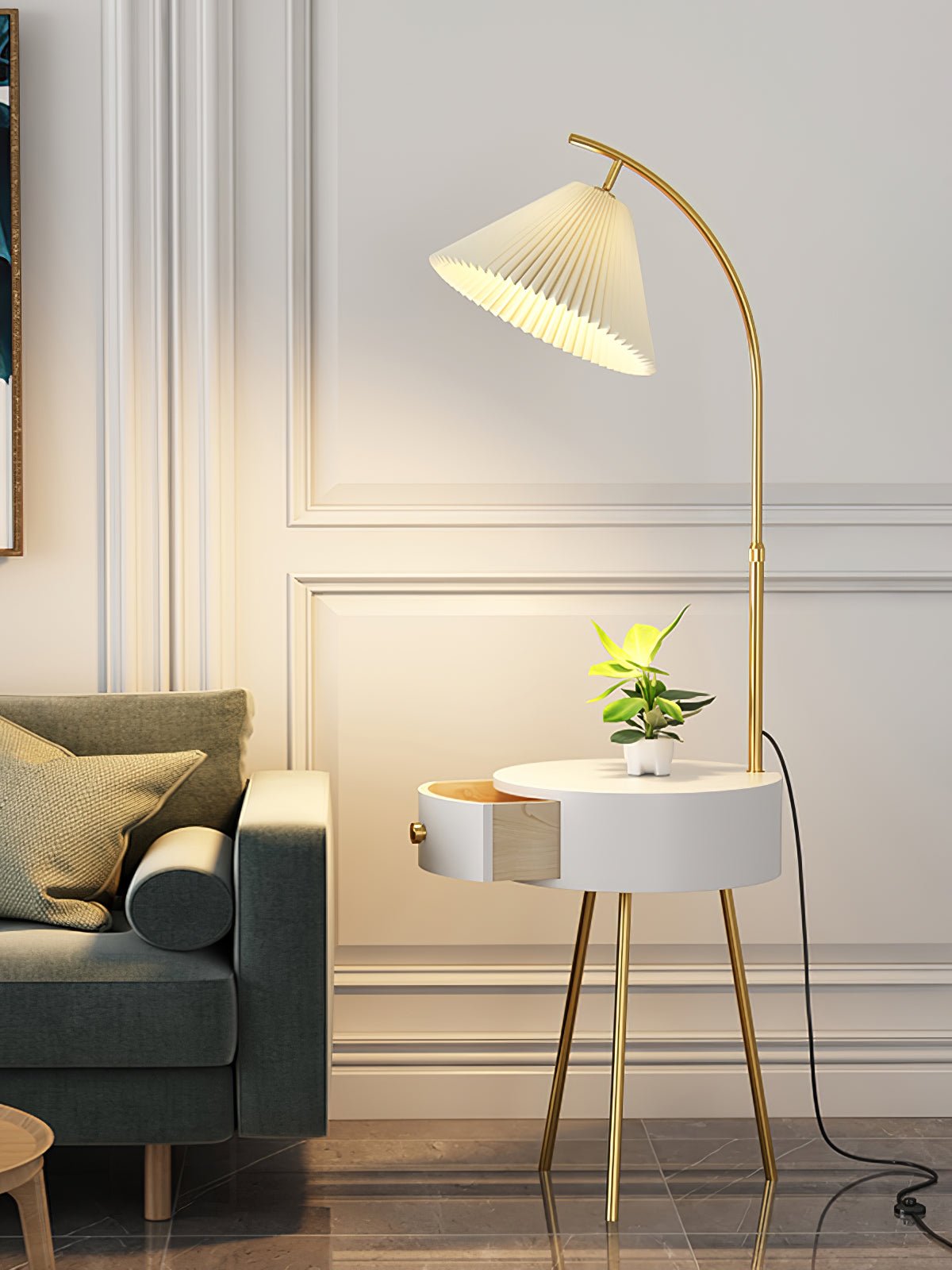 Pleated Arc Reading Lamp Standing Light, Bedside Table Lamp, detail 3