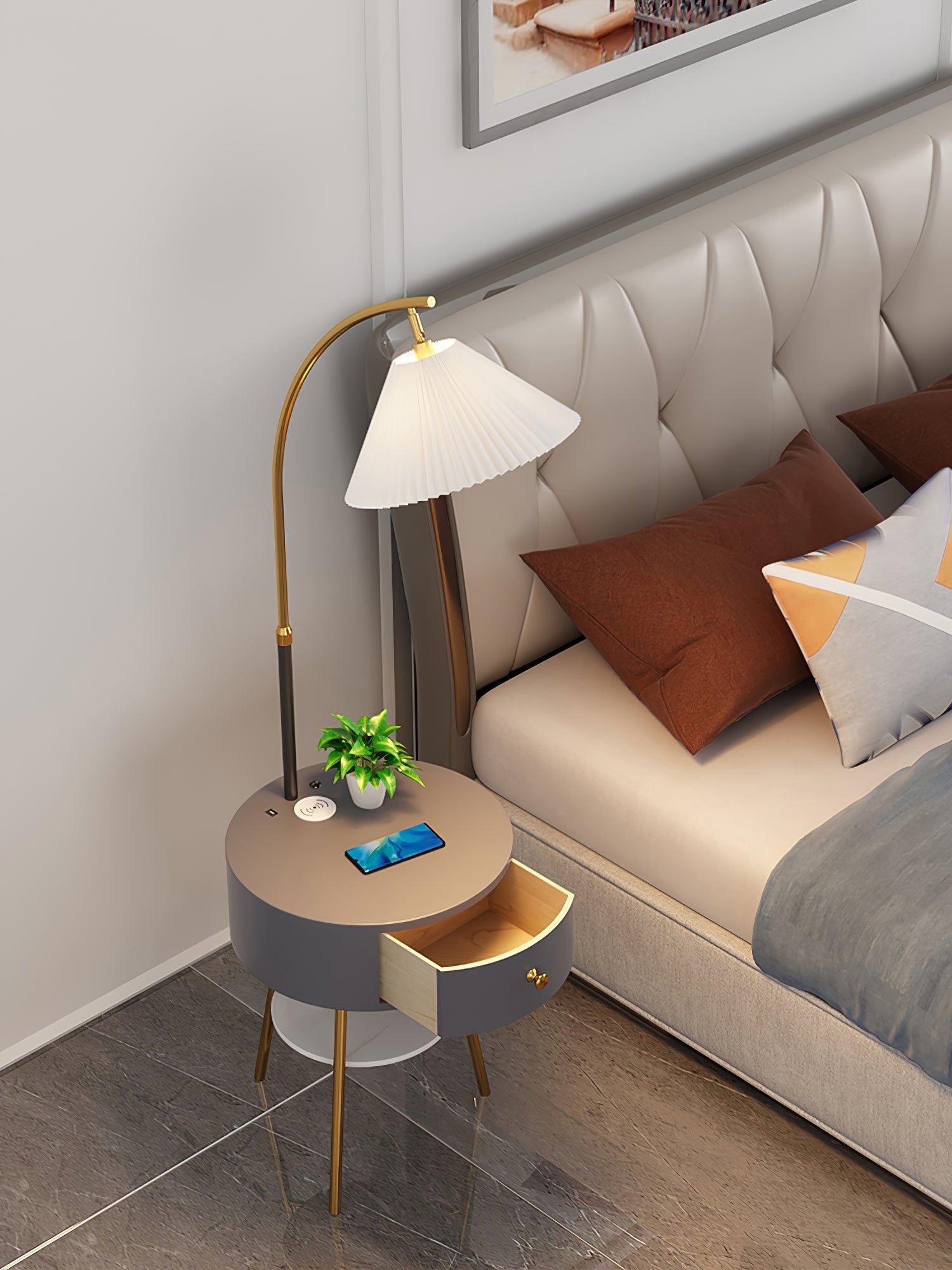 Pleated Arc Reading Lamp Standing Light, Bedside Table Lamp, detail 16
