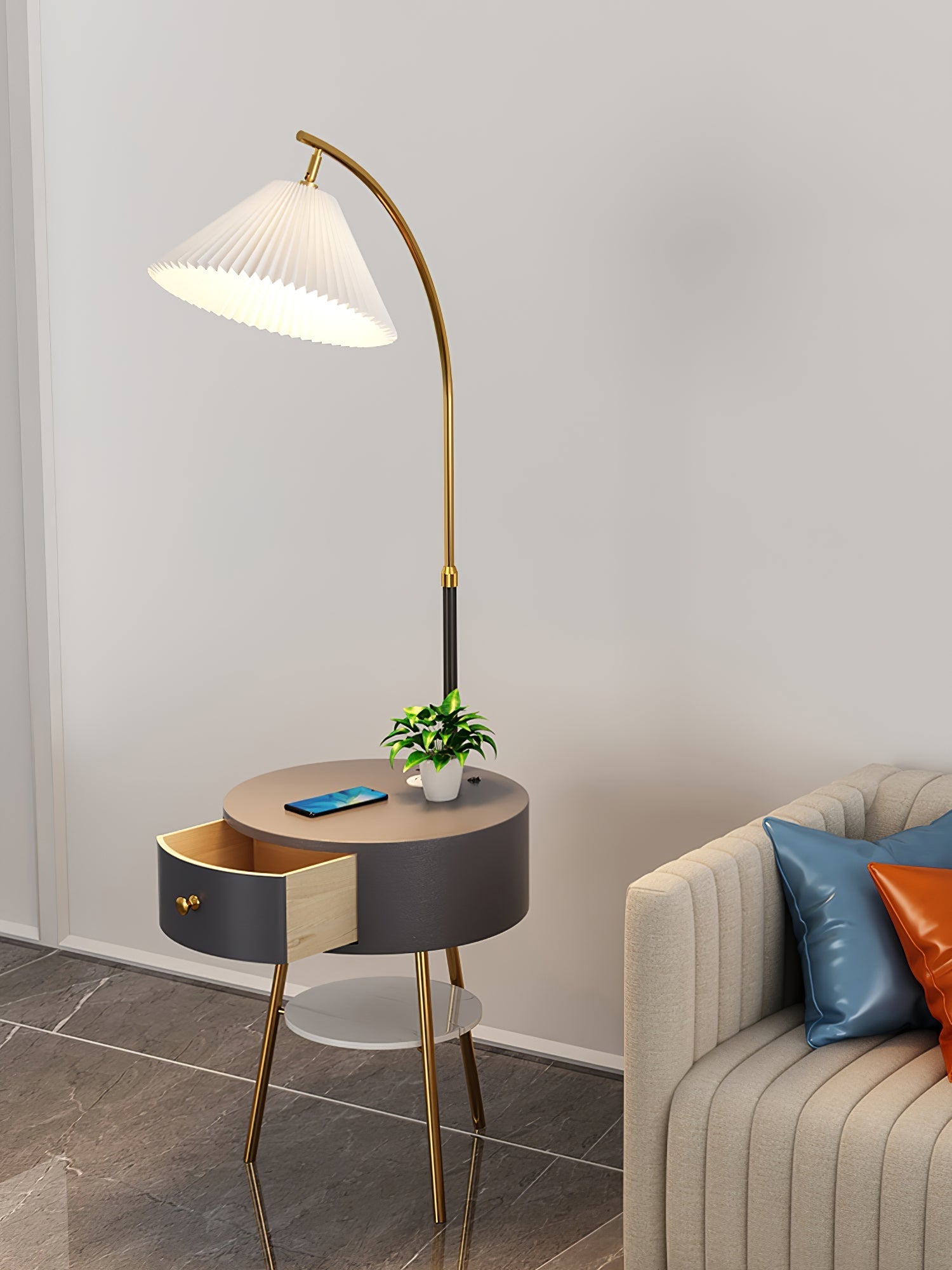 Pleated Arc Reading Lamp Standing Light, Bedside Table Lamp, detail 17