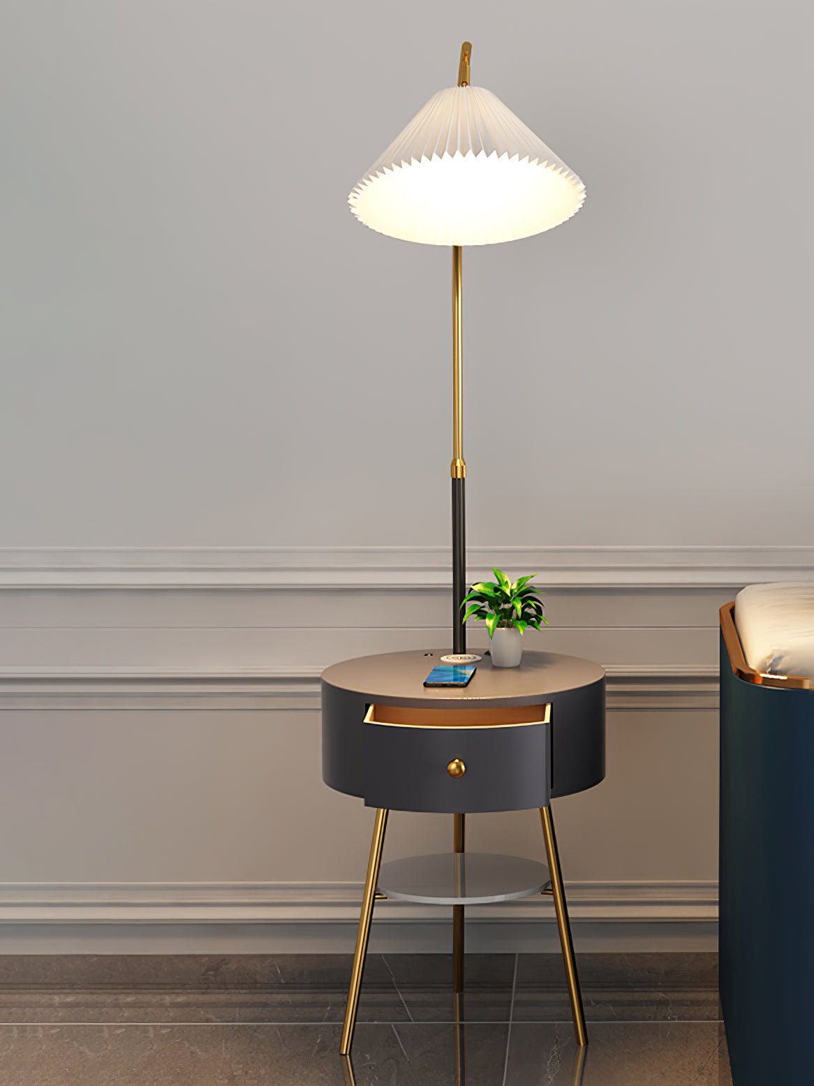 Pleated Arc Reading Lamp Standing Light, Bedside Table Lamp, detail 4