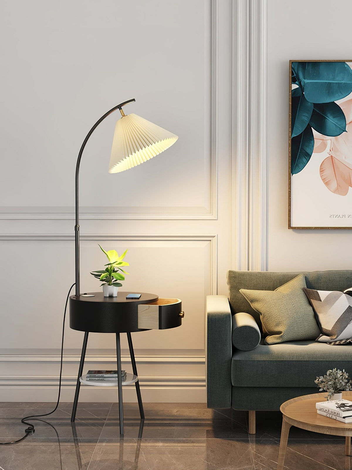 Pleated Arc Reading Lamp Standing Light, Bedside Table Lamp, detail 5