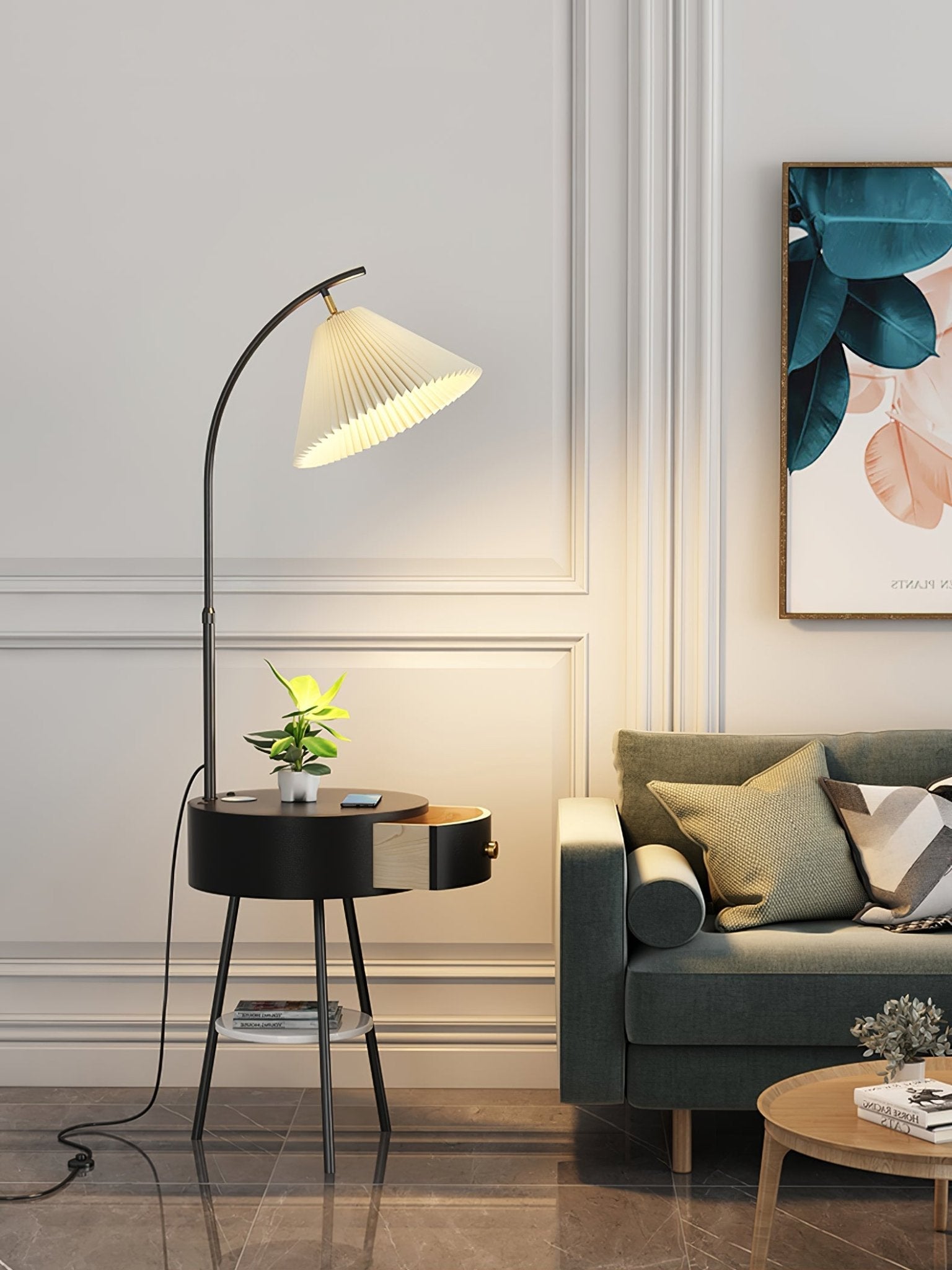 Pleated Arc Reading Lamp Standing Light, Bedside Table Lamp, detail 5