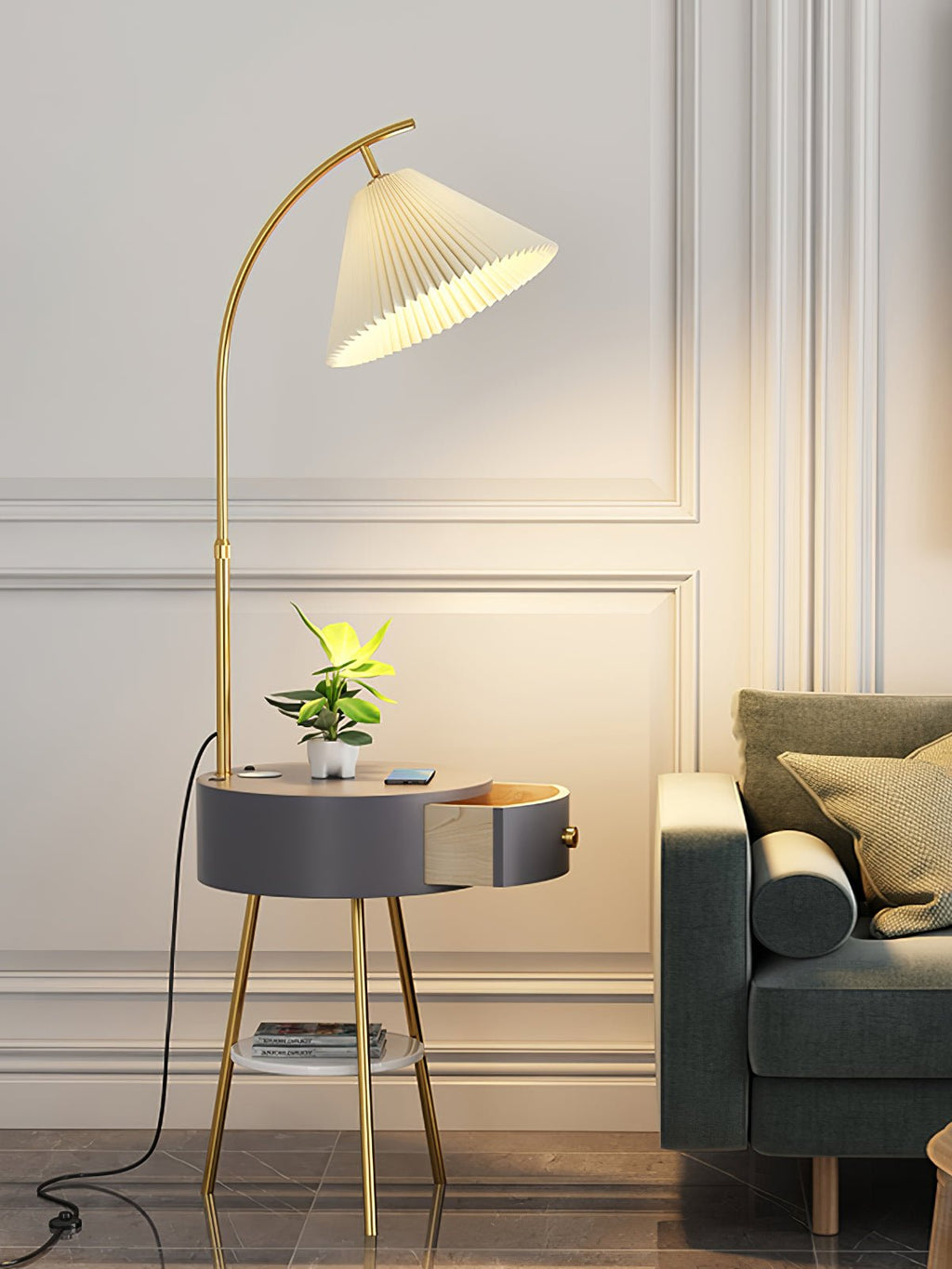 Pleated Arc Reading Lamp Standing Light, Bedside Table Lamp, detail 6