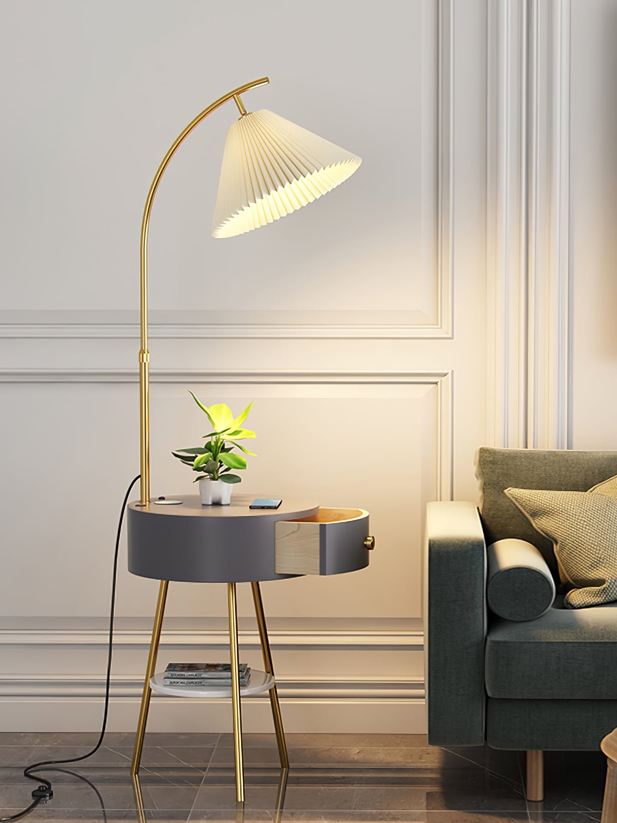 Pleated Arc Reading Lamp Standing Light, Bedside Table Lamp, detail 6