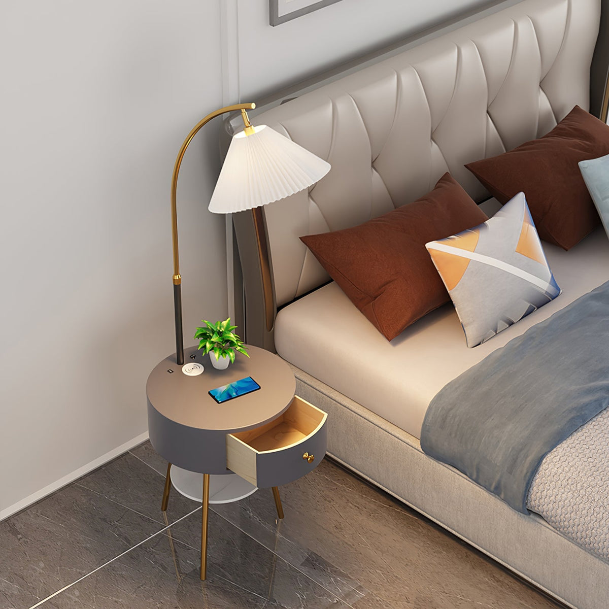 Pleated Arc Reading Lamp Standing Light, Bedside Table Lamp, detail 21