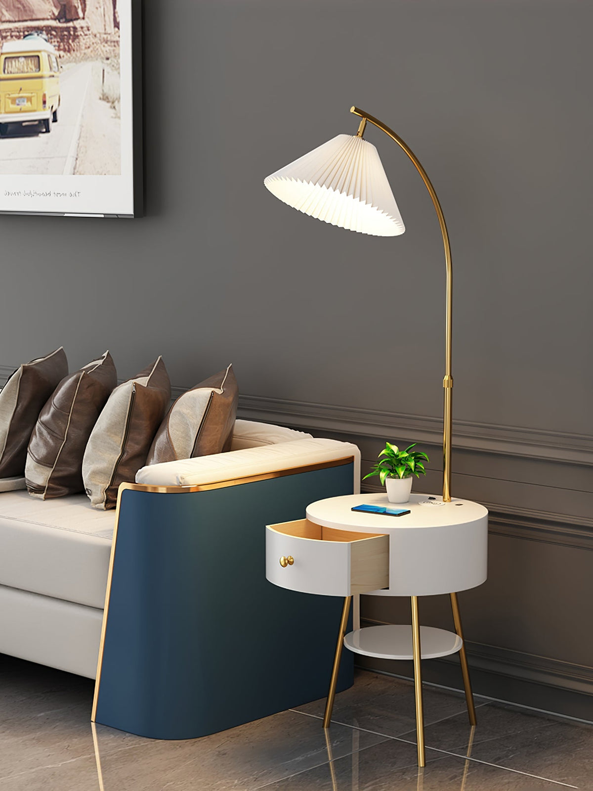 Pleated Arc Reading Lamp Standing Light, Bedside Table Lamp, detail 29