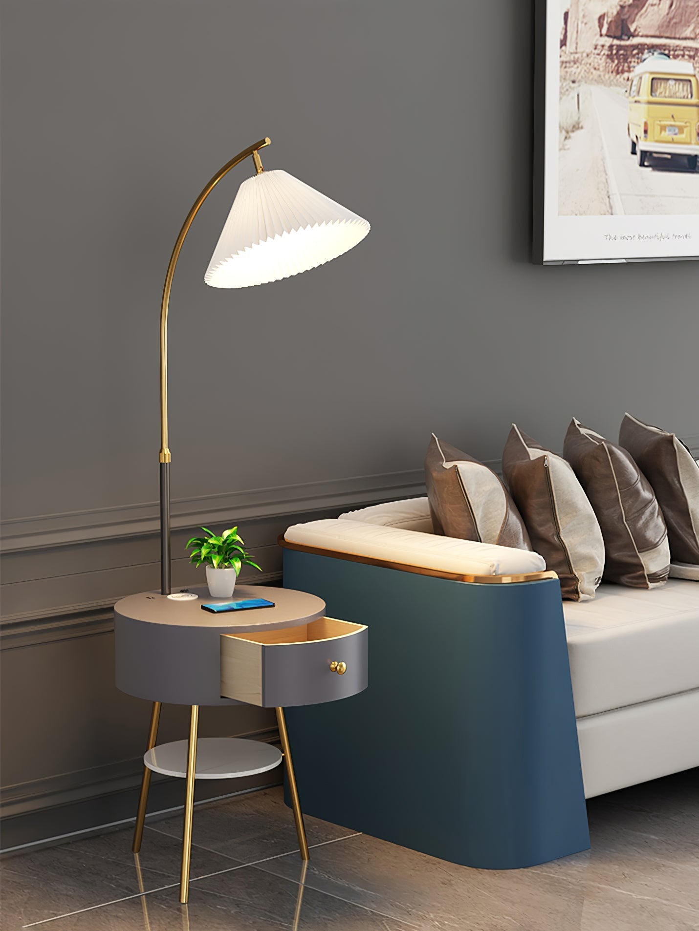 Pleated Arc Reading Lamp Standing Light, Bedside Table Lamp, detail 30