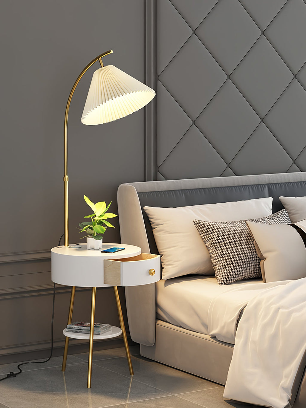 Pleated Arc Reading Lamp Standing Light, Bedside Table Lamp, detail 31