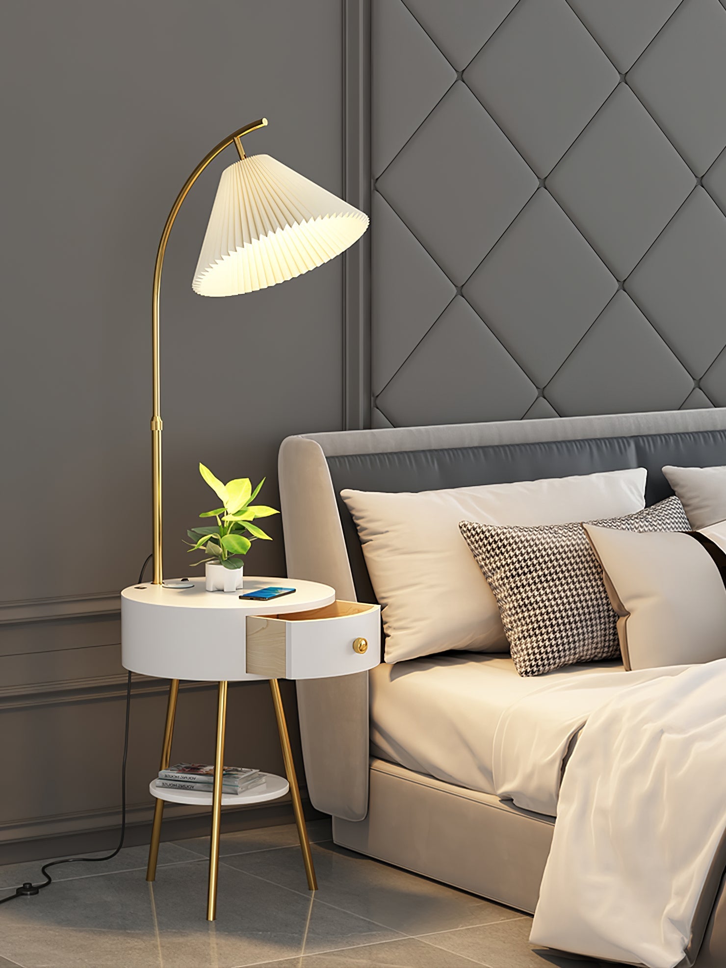 Pleated Arc Reading Lamp Standing Light, Bedside Table Lamp, detail 31