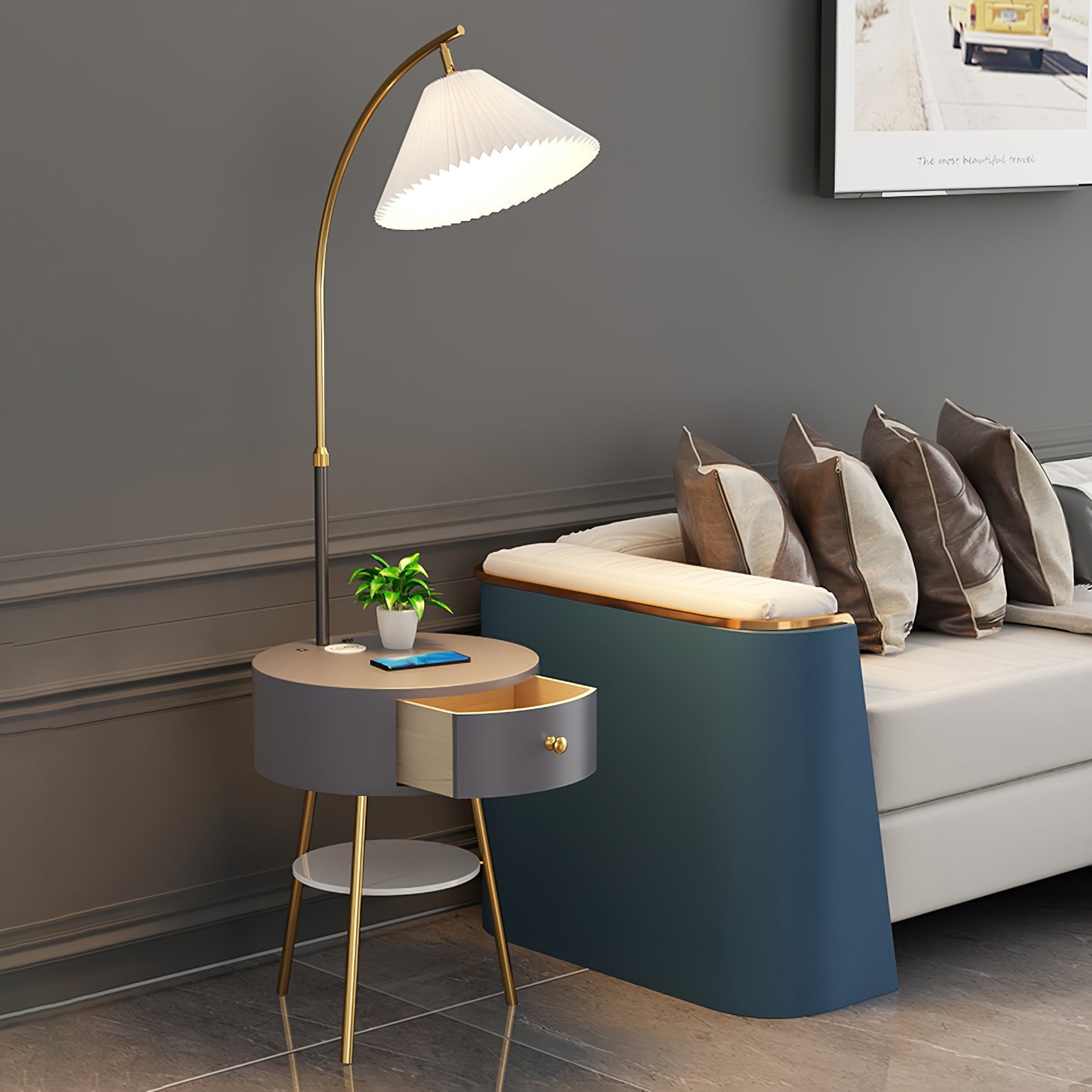 Pleated Arc Reading Lamp Standing Light, Bedside Table Lamp, detail 8