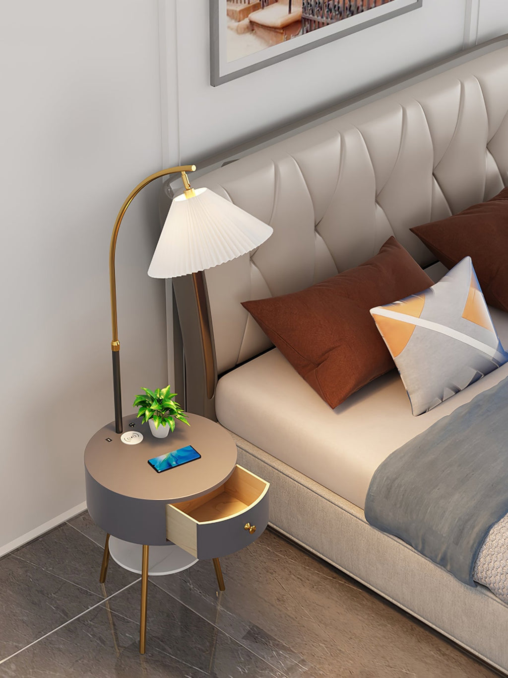 Pleated Arc Reading Lamp Standing Light, Bedside Table Lamp, detail 10