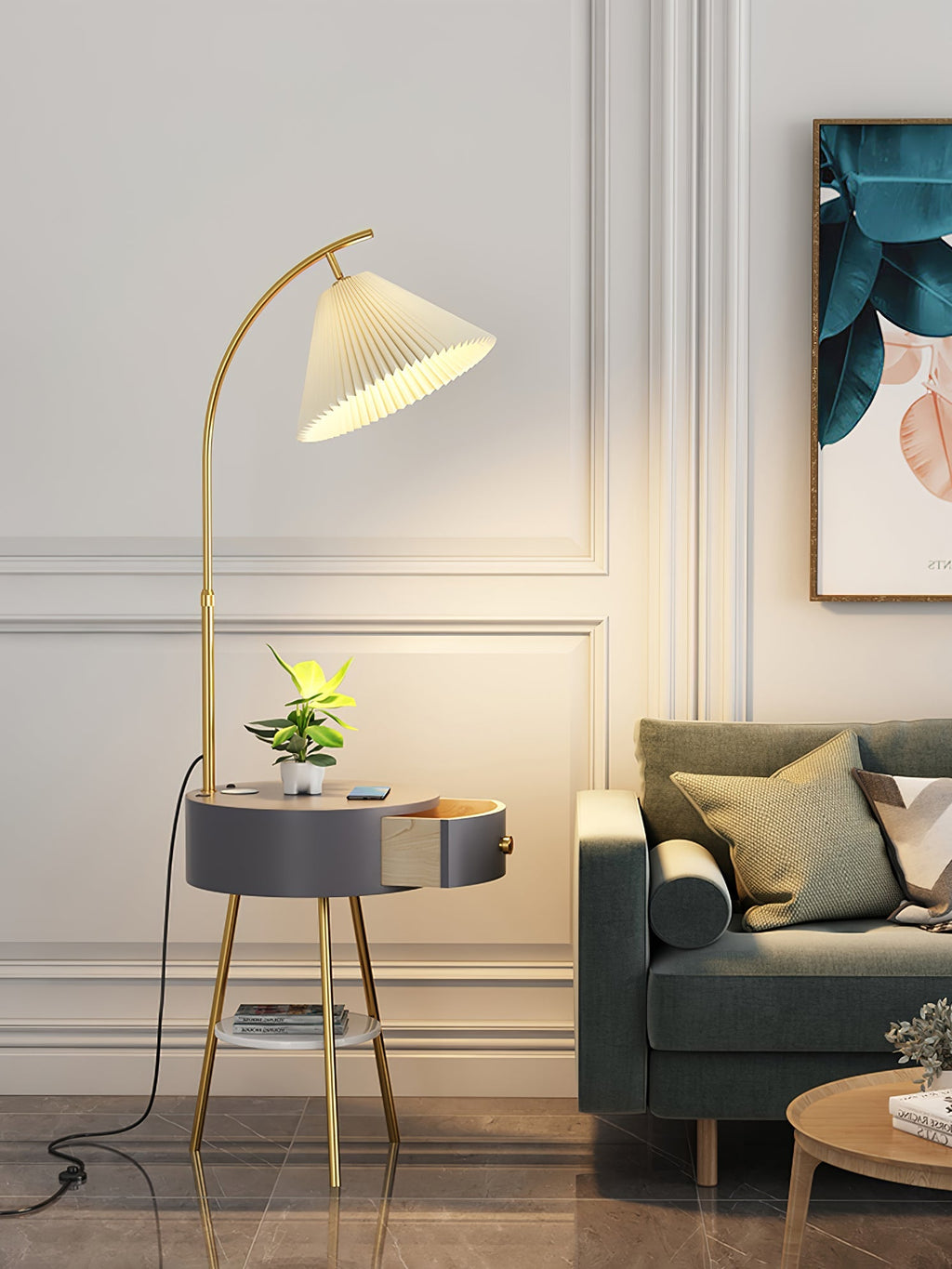 Pleated Arc Reading Lamp Standing Light, Bedside Table Lamp, detail 11