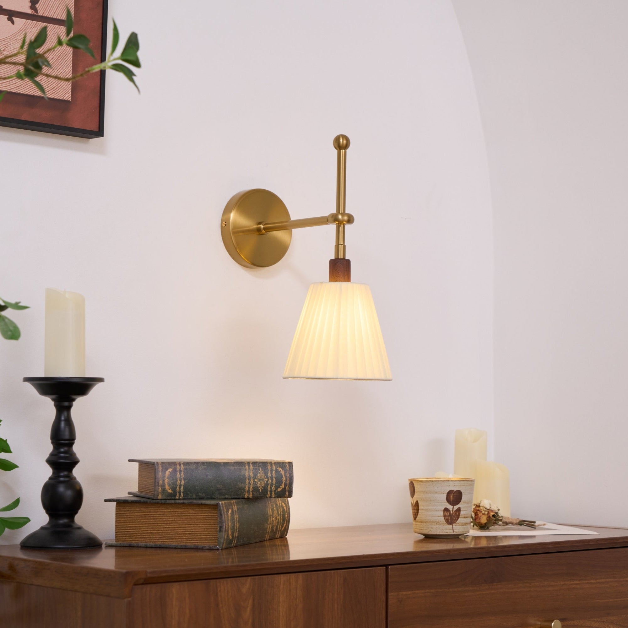 Pleated Fabric Wall Light, Hardwired Wall Sconce, detail 2