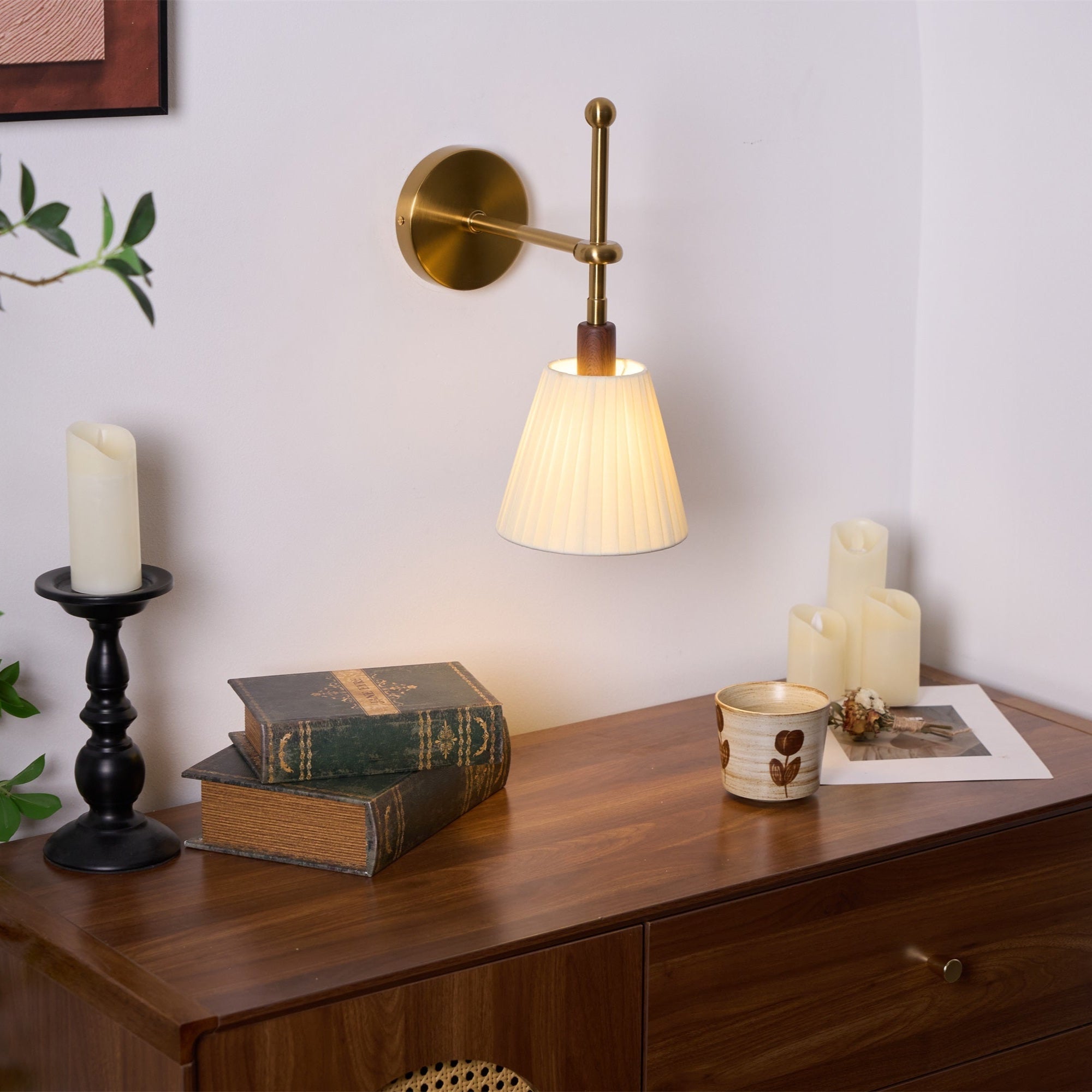 Pleated Fabric Wall Light, Hardwired Wall Sconce, detail 3