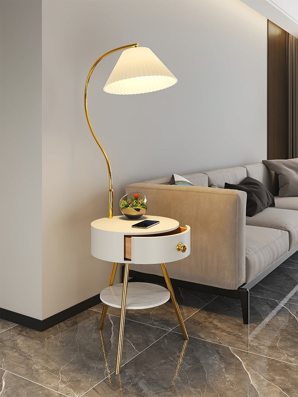 Pleated Nightstand Reading Lamp Standing Light, Bedside Table Lamp, detail 10