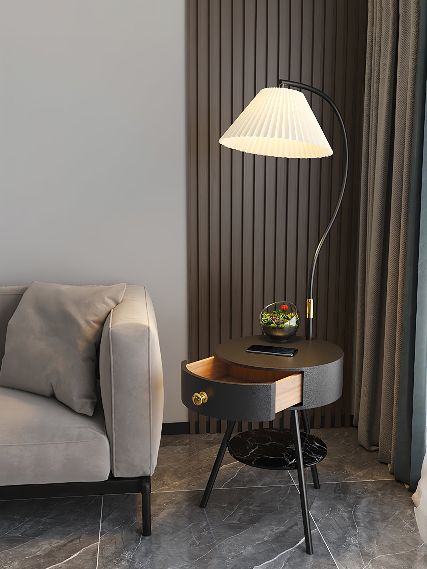 Pleated Nightstand Reading Lamp Standing Light, Bedside Table Lamp, detail 17