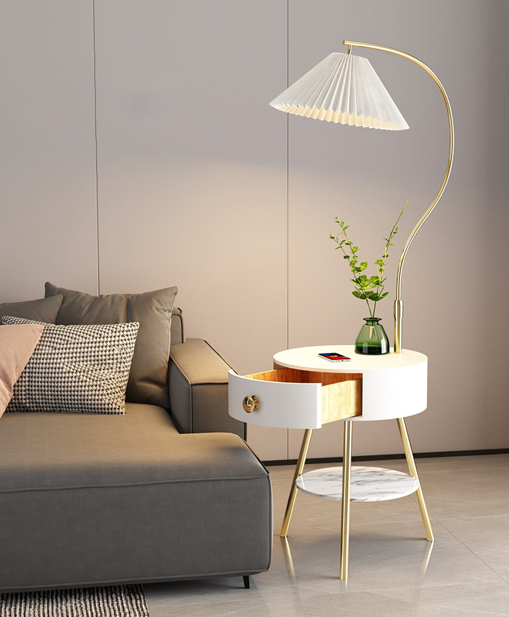 Pleated Nightstand Reading Lamp Standing Light, Bedside Table Lamp, detail 3