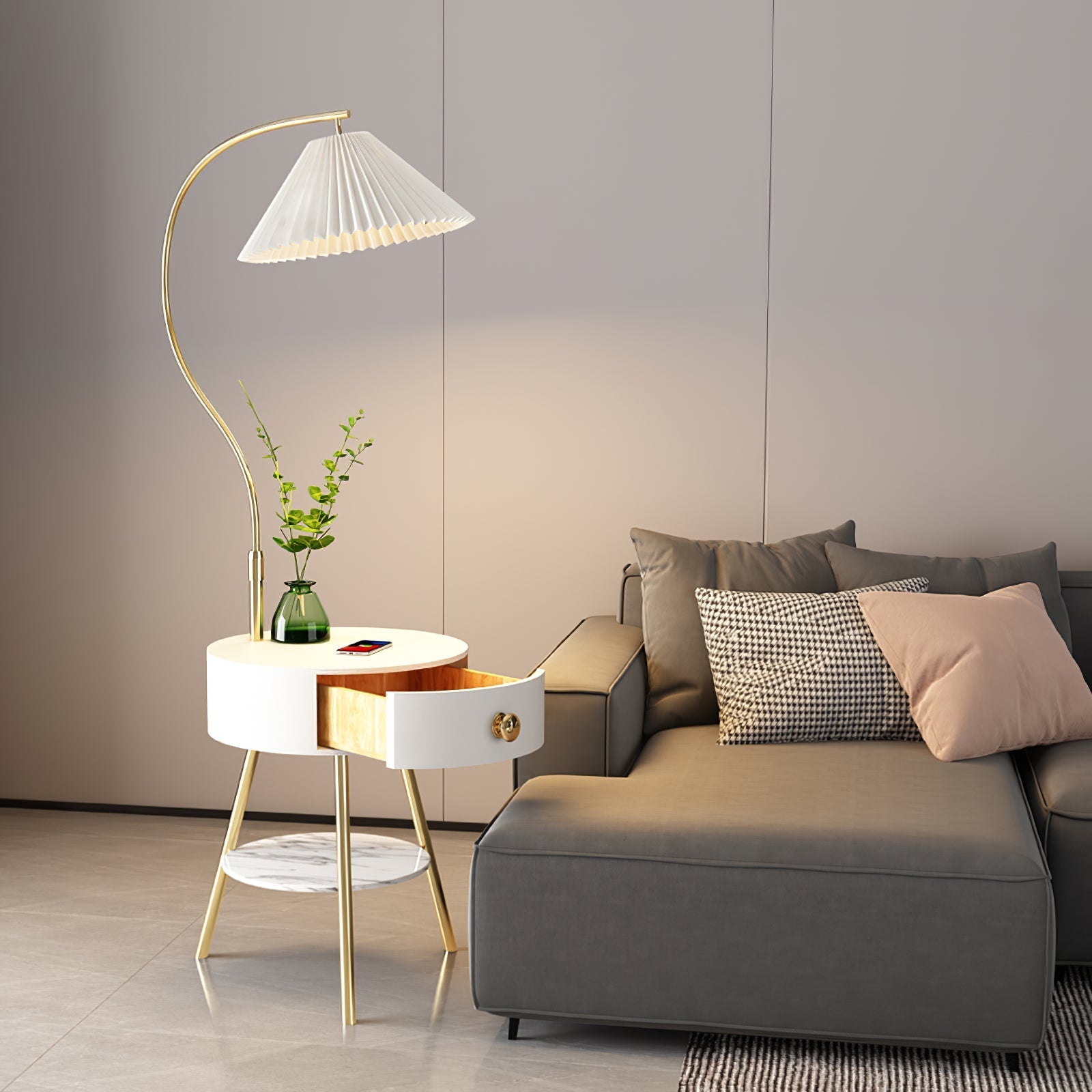 Pleated Nightstand Reading Lamp Standing Light, Bedside Table Lamp, detail 19