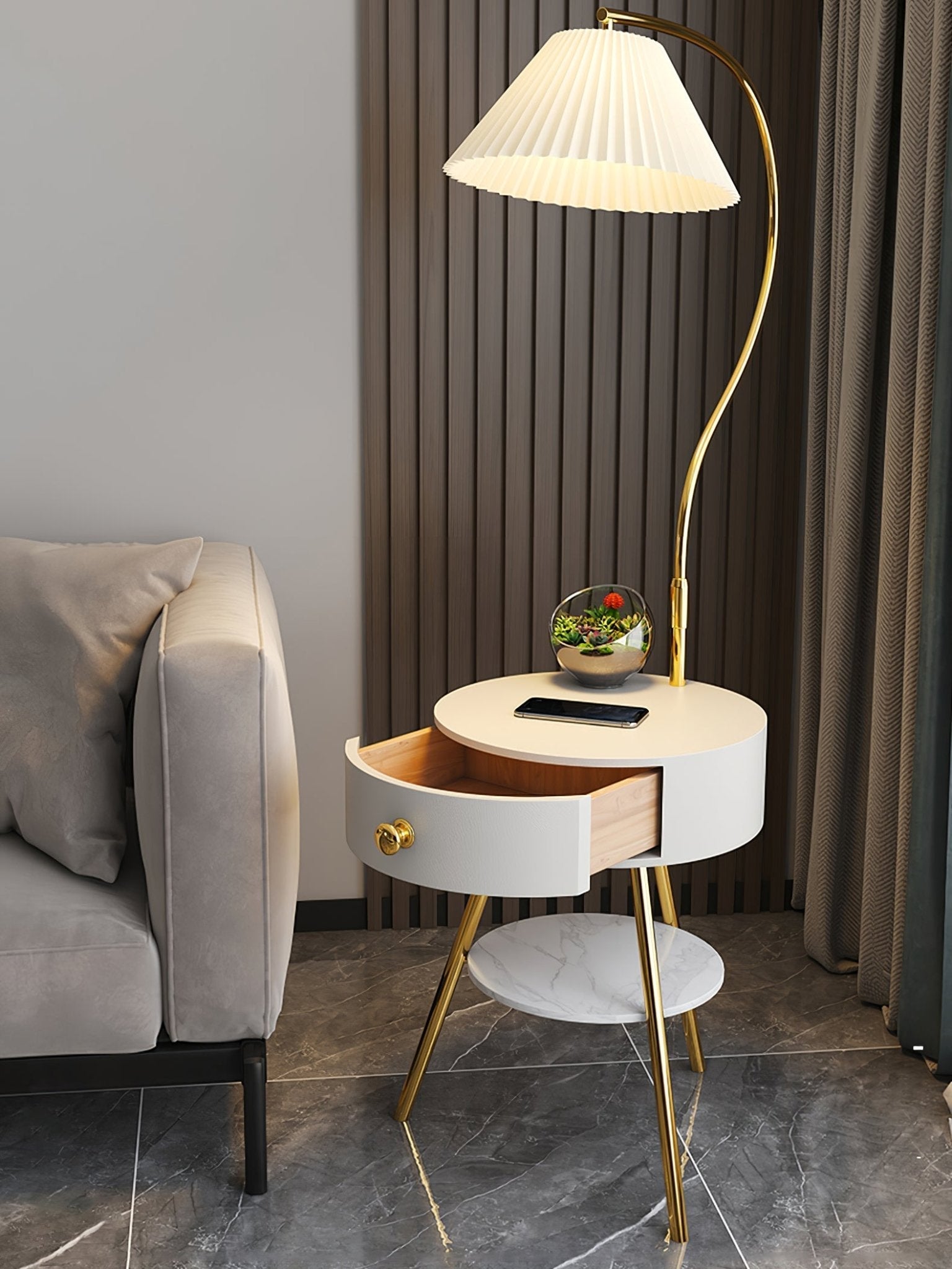 Pleated Nightstand Reading Lamp Standing Light, Bedside Table Lamp, detail 5