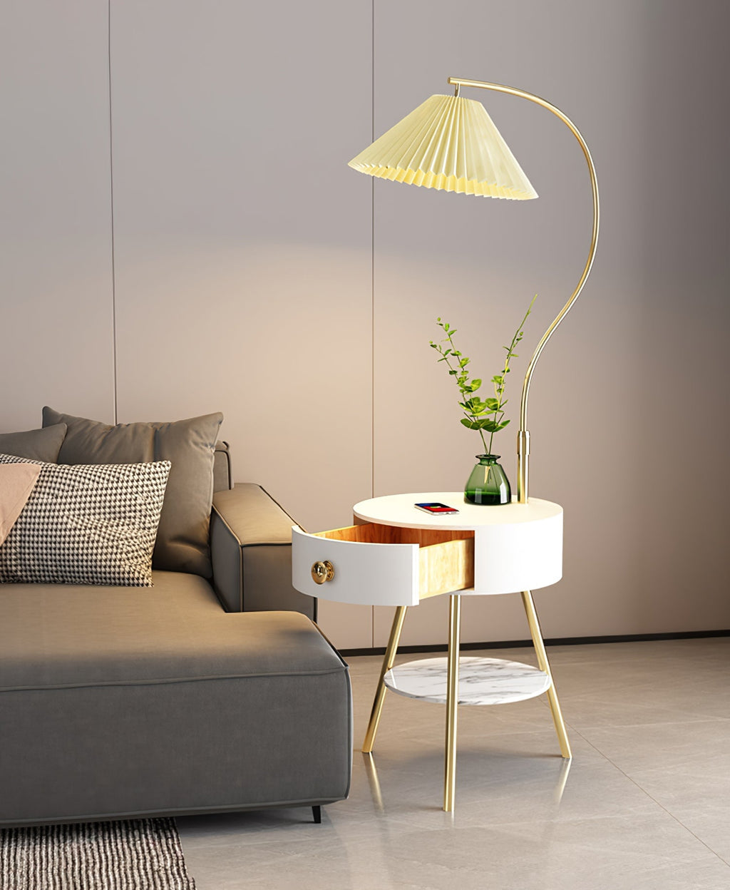 Pleated Nightstand Reading Lamp Standing Light, Bedside Table Lamp, detail 11