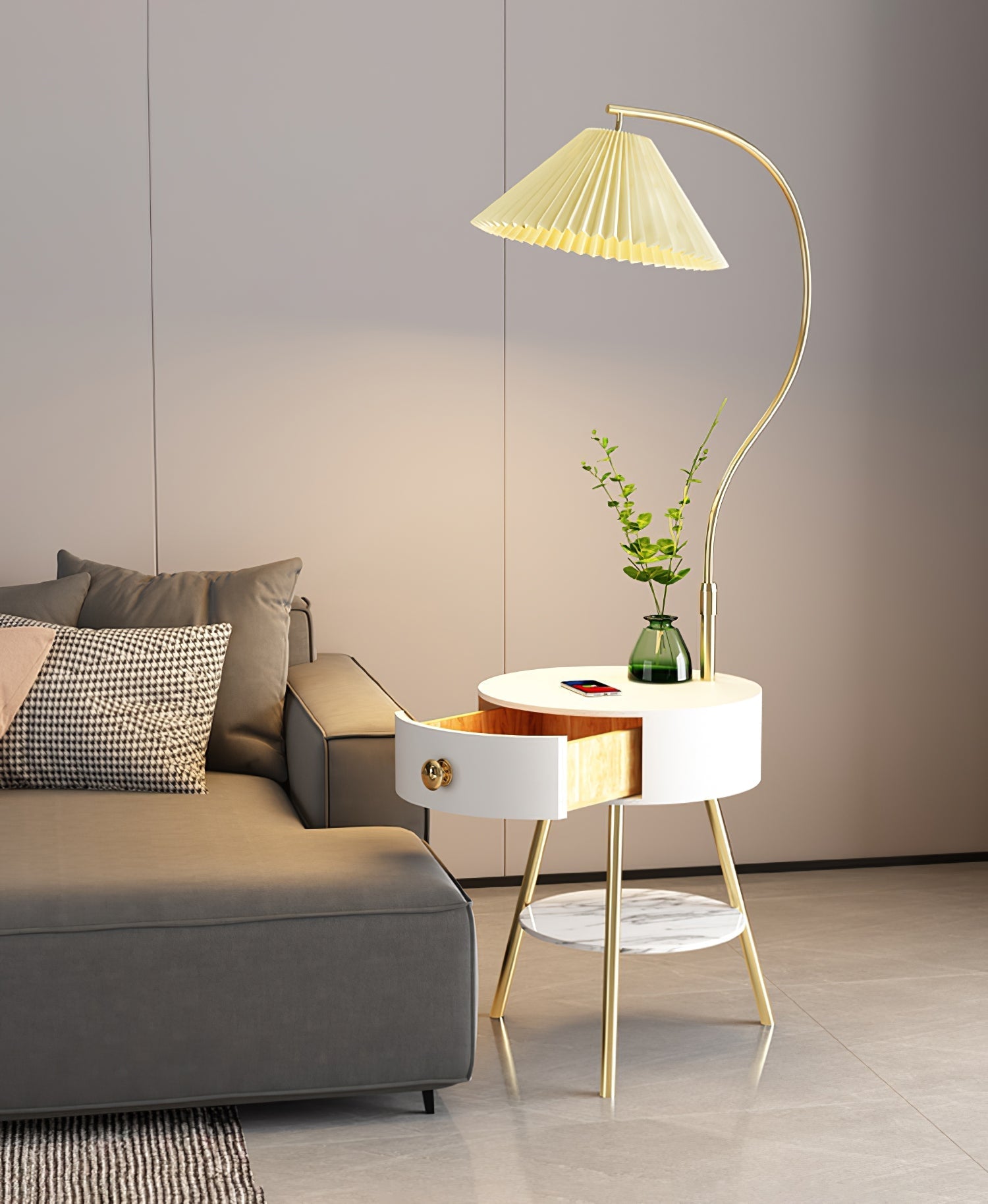 Pleated Nightstand Reading Lamp Standing Light, Bedside Table Lamp, detail 11