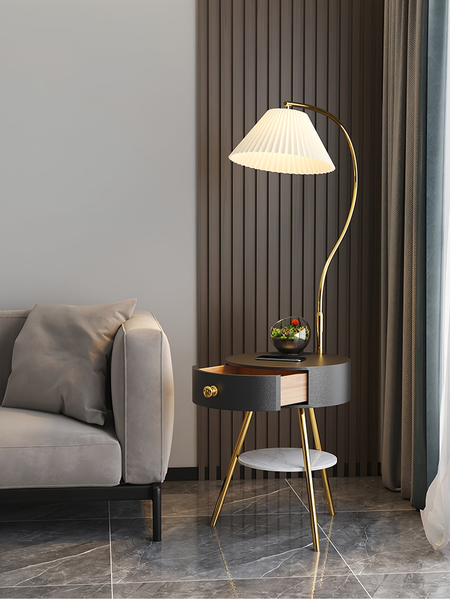 Pleated Nightstand Reading Lamp Standing Light, Bedside Table Lamp, detail 21