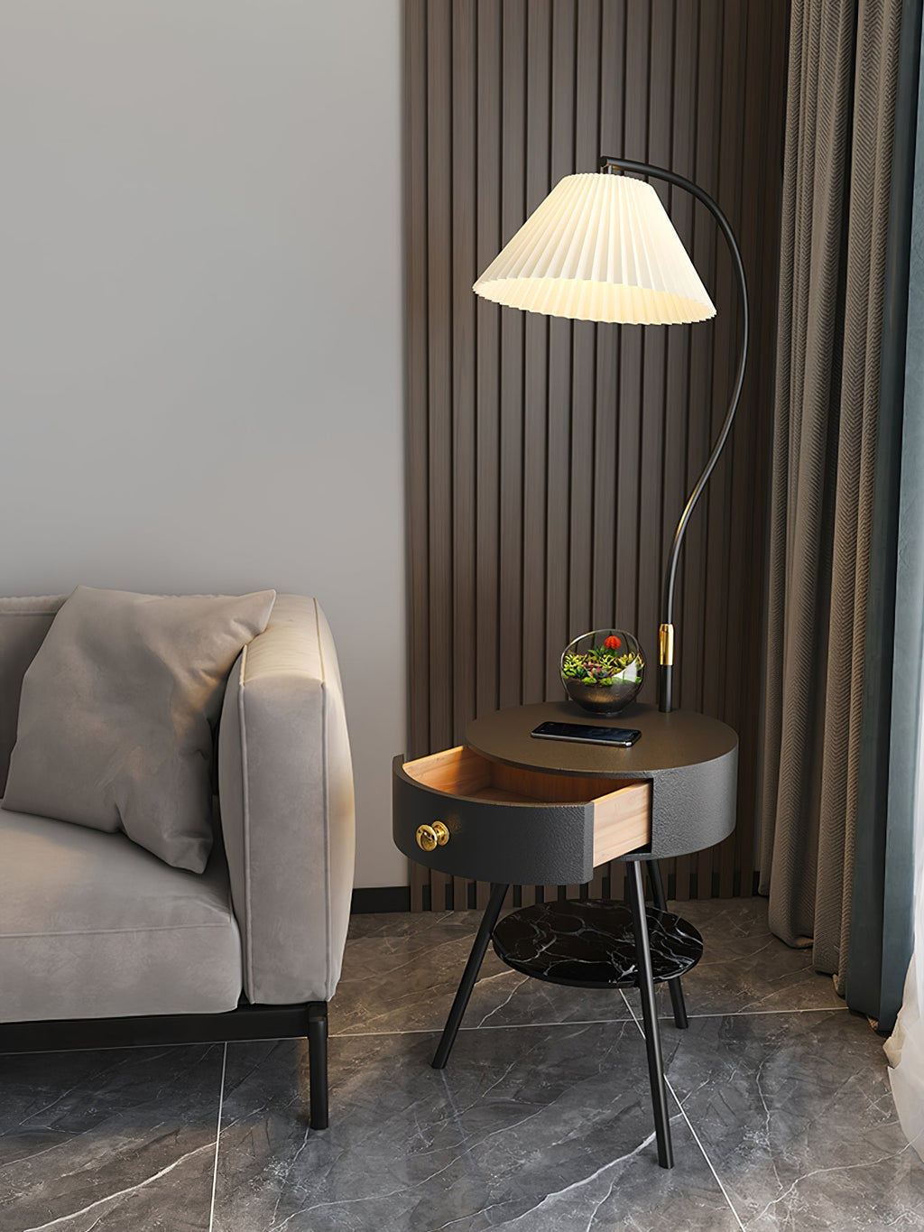 Pleated Nightstand Reading Lamp Standing Light, Bedside Table Lamp, detail 24