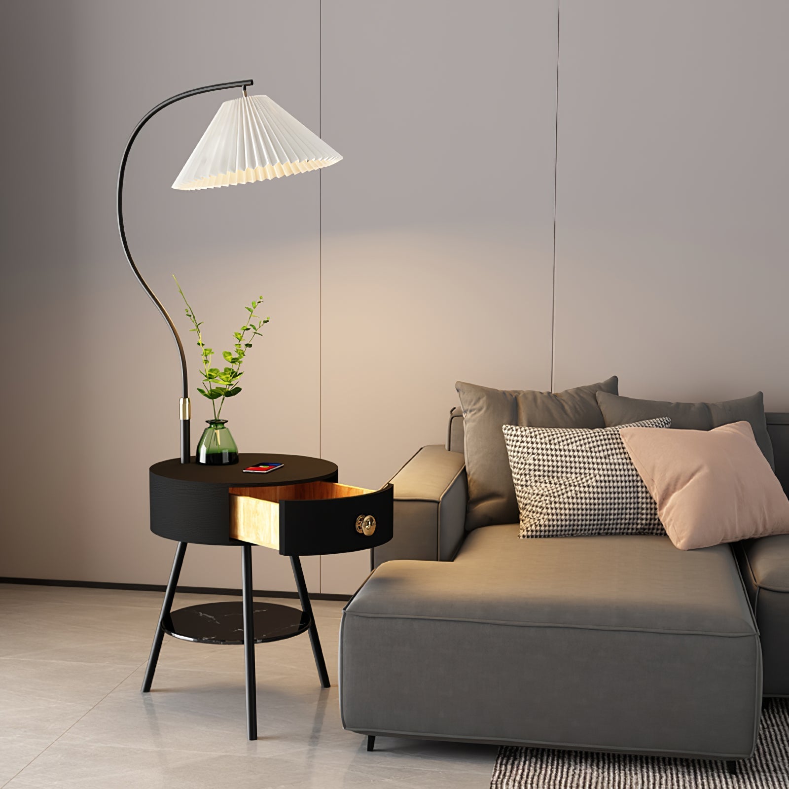 Pleated Nightstand Reading Lamp Standing Light, Bedside Table Lamp, detail 9