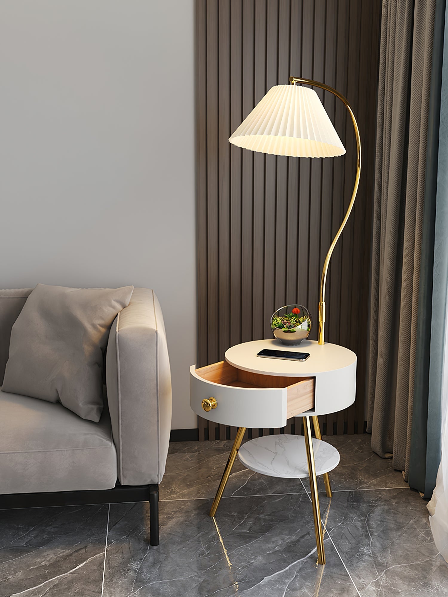 Pleated Nightstand Reading Lamp Standing Light, Bedside Table Lamp, detail 12