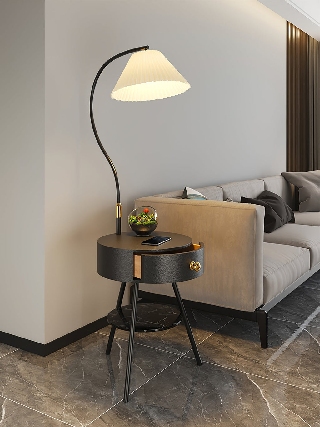 Pleated Nightstand Reading Lamp Standing Light, Bedside Table Lamp, detail 13
