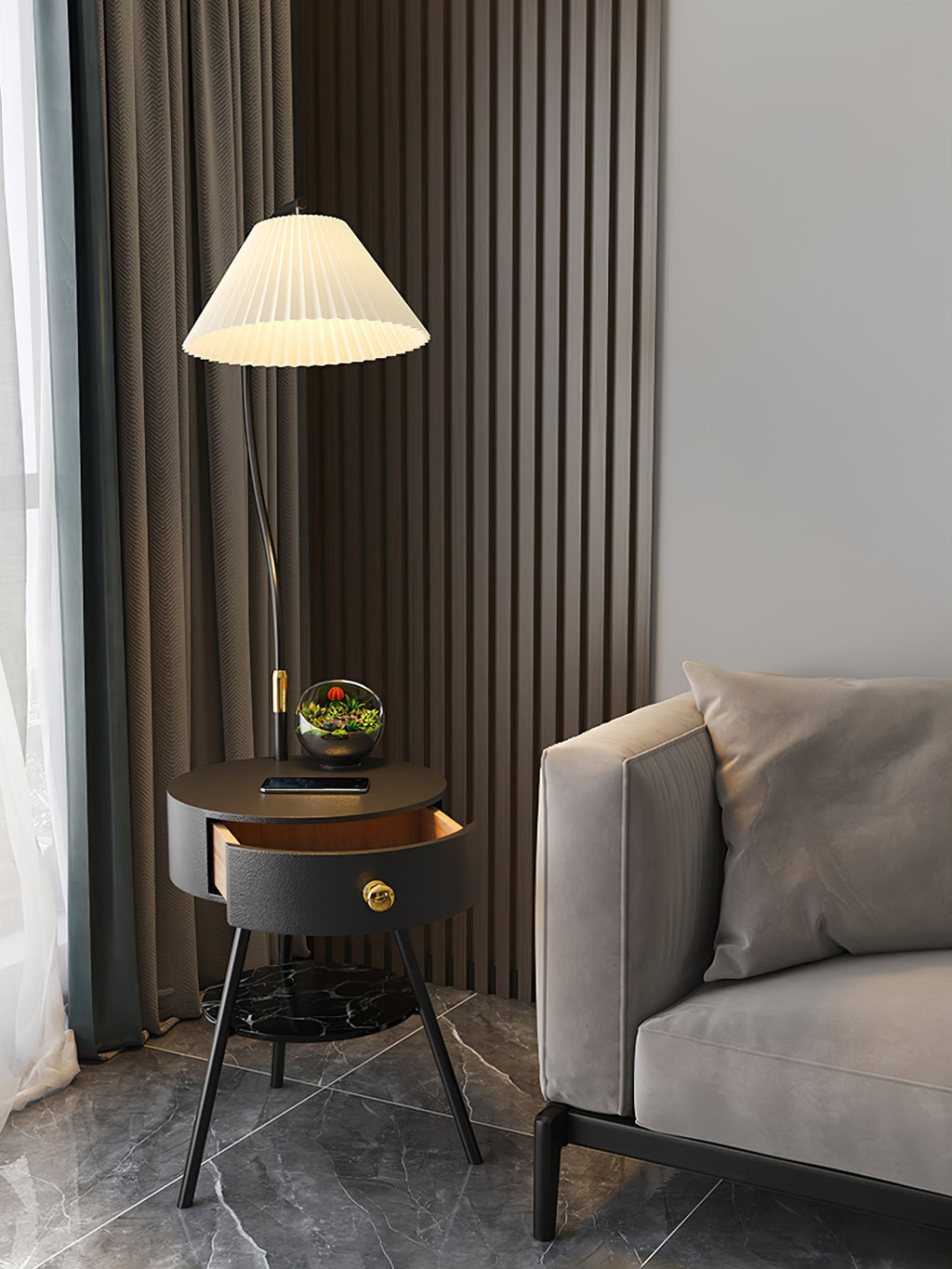 Pleated Nightstand Reading Lamp Standing Light, Bedside Table Lamp, detail 16